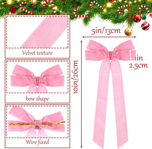 CIATBYYJ Velvet Ribbon Bows - 12 Pcs Pink Elegant Cake & Champagne Glass Decorations | Party, Wedding & Birthday Supplies