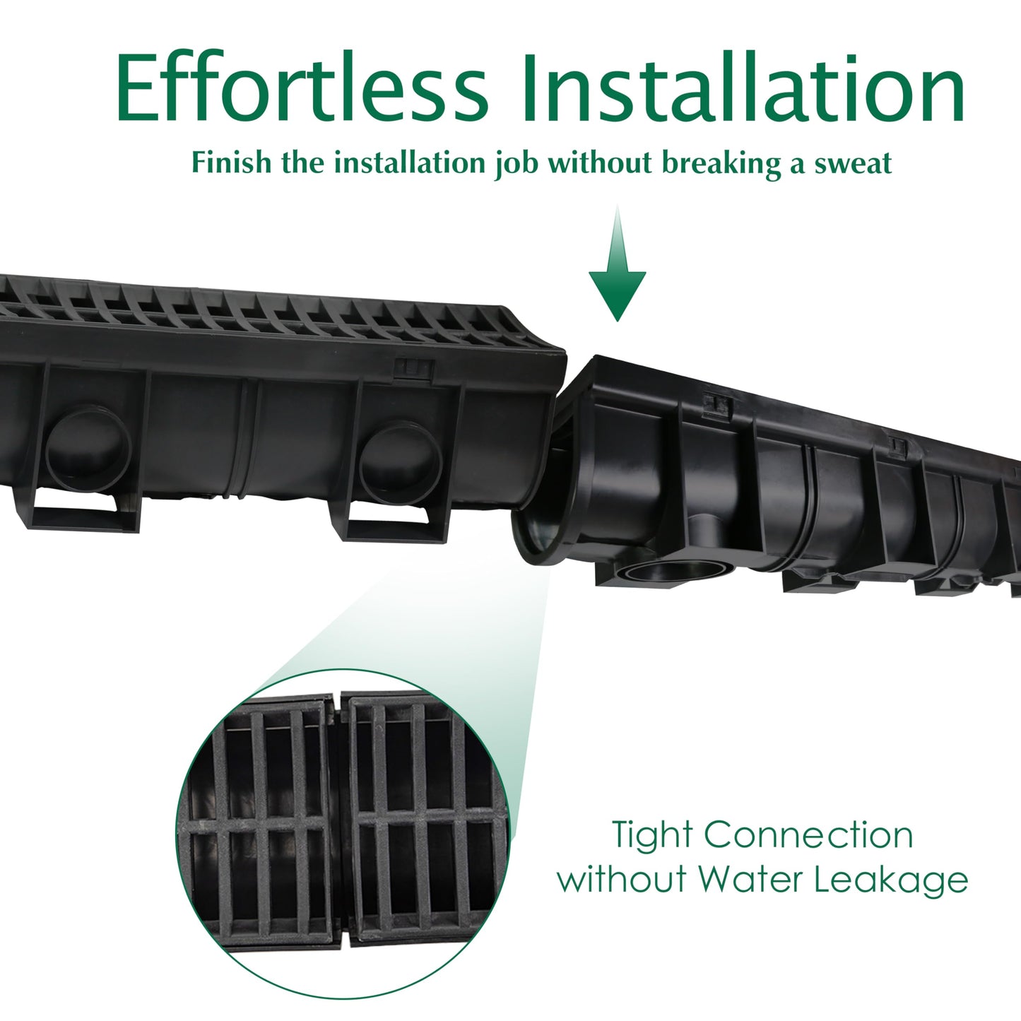 Goldshire Trench Drain System with Plastic Grate, 6 Packs HDPE Channel Drainage, 39.4" x 5.9" x 5.1" Garden Drain, Total Length 236.4 Inch for Driveway Yard Pool Sidewalk Patio (6, 5.9 x 5.1 Inch)
