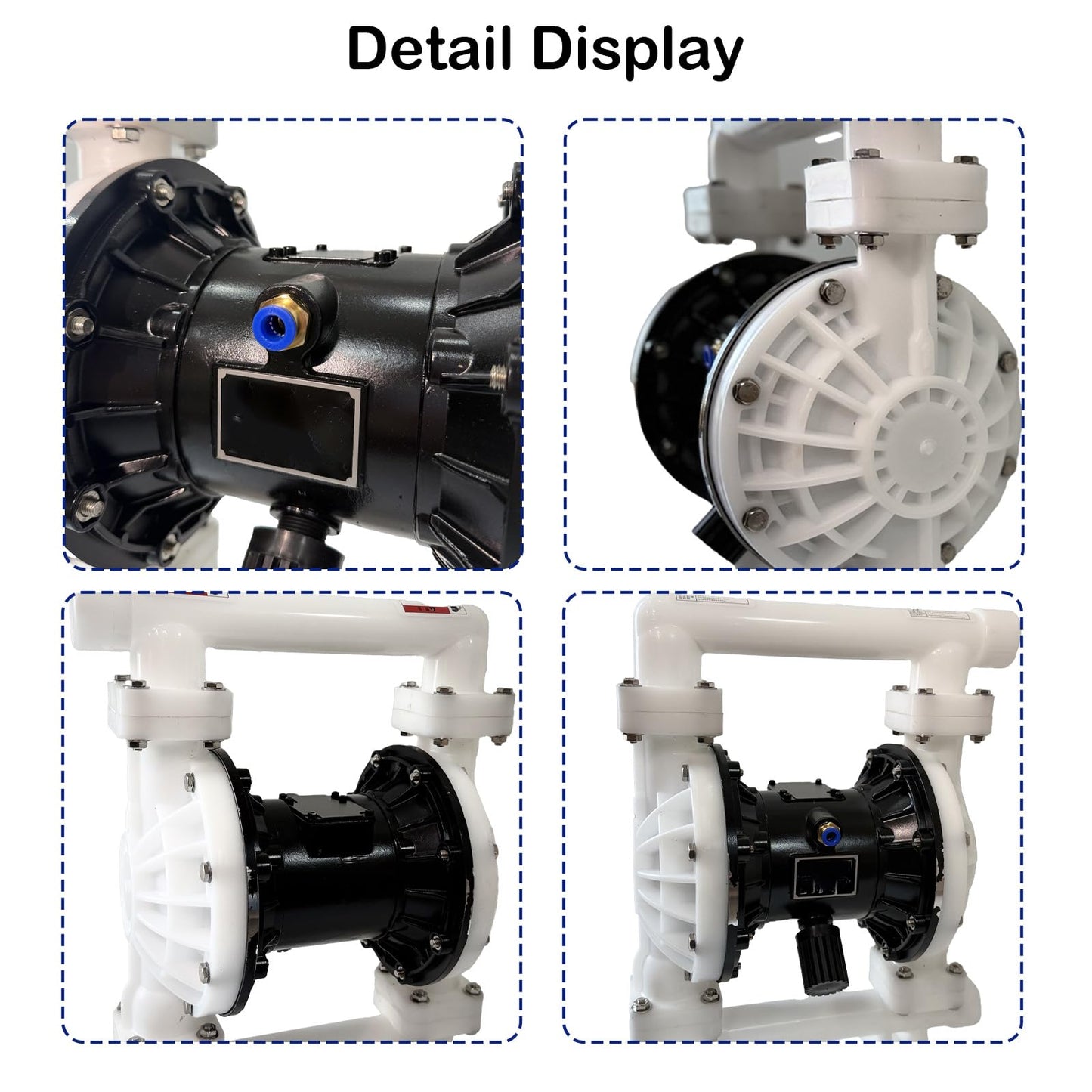 Air Operated Double Diaphragm Pump, 35 GPM and Max 100 PSI Oil Transfer Tump Polypropylene Body, 1.5" Inlet/Outlet 164 ft Lift 23 ft Suction for Diesel Grease Oil Transfer