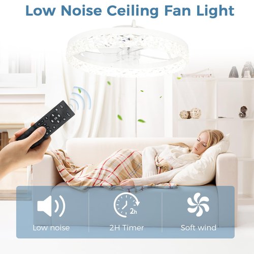 Ltemziiy 19'' Modern Ceiling Fans with Lights, Low Profile Flush Mount Remote Reversible Ceiling Fan White