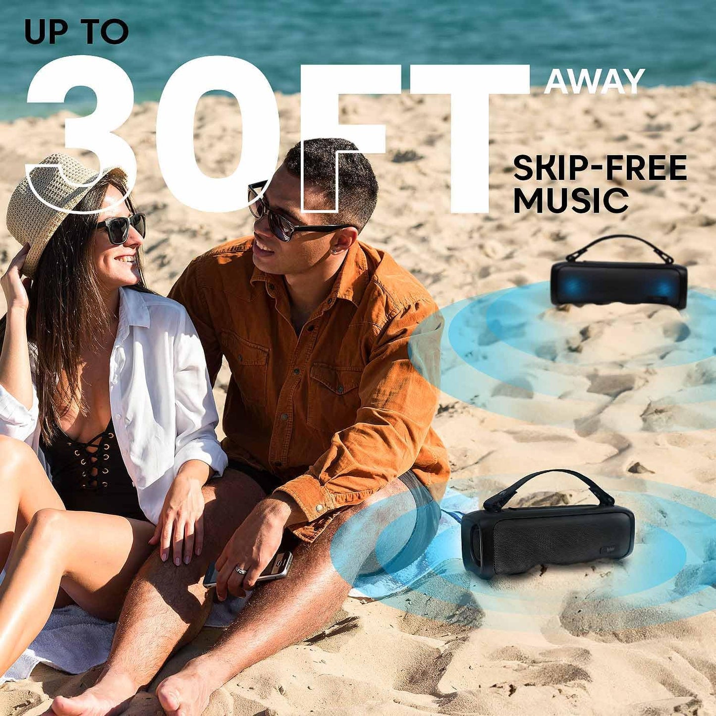 Tyler MP3 Wireless Bluetooth Speaker RGB Lighting Long Range Rechargeable Boombox USB AUX Inputs Fm Radio Sound & Bass