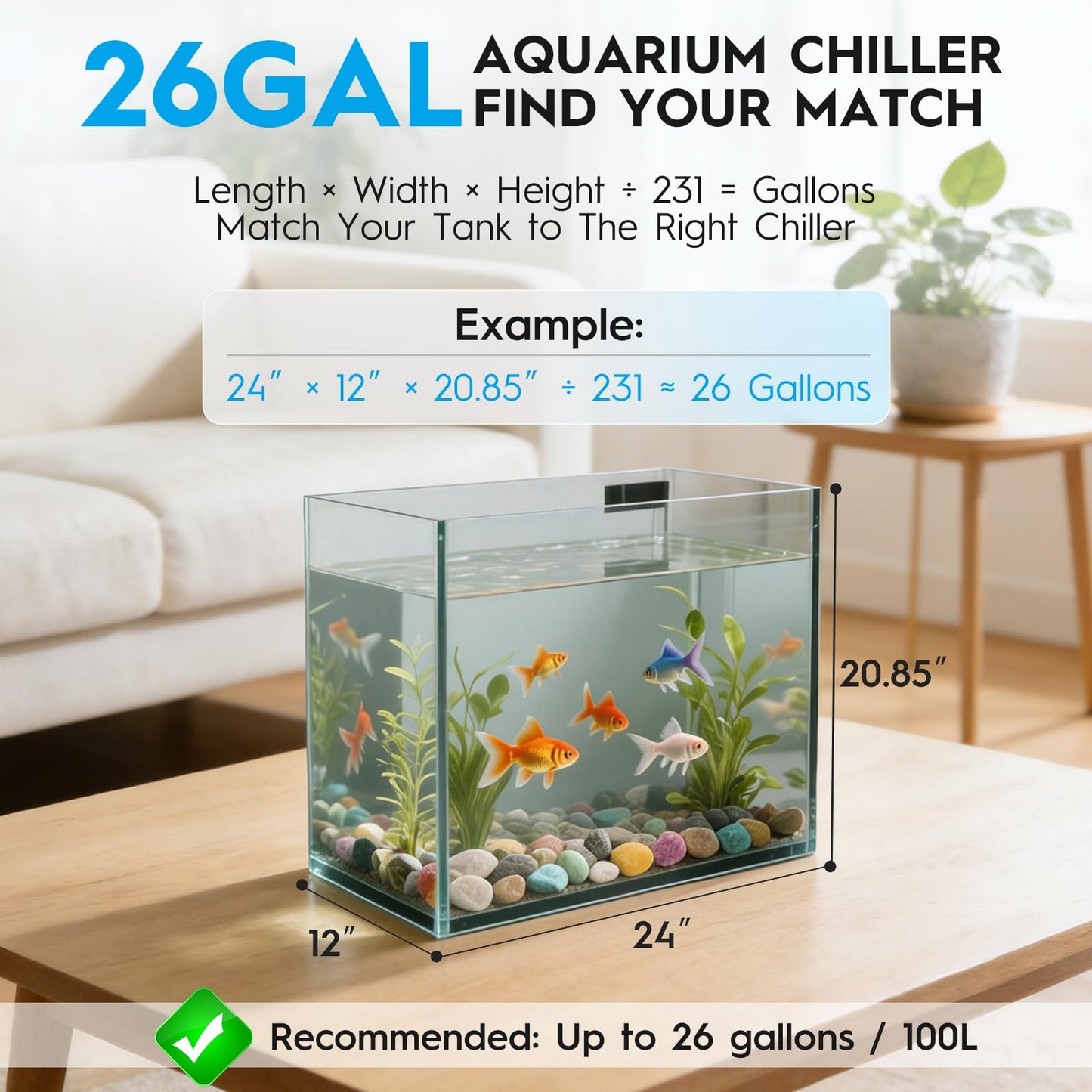 Fox plunge Upgraded 1/13HP Aquarium Chiller,Hydroponic Cooling System,Fish Tank Chiller with Compressor Quiet Cooling & Built-in Pump for Coral Shrimp/Axolotl (26gal/100L)