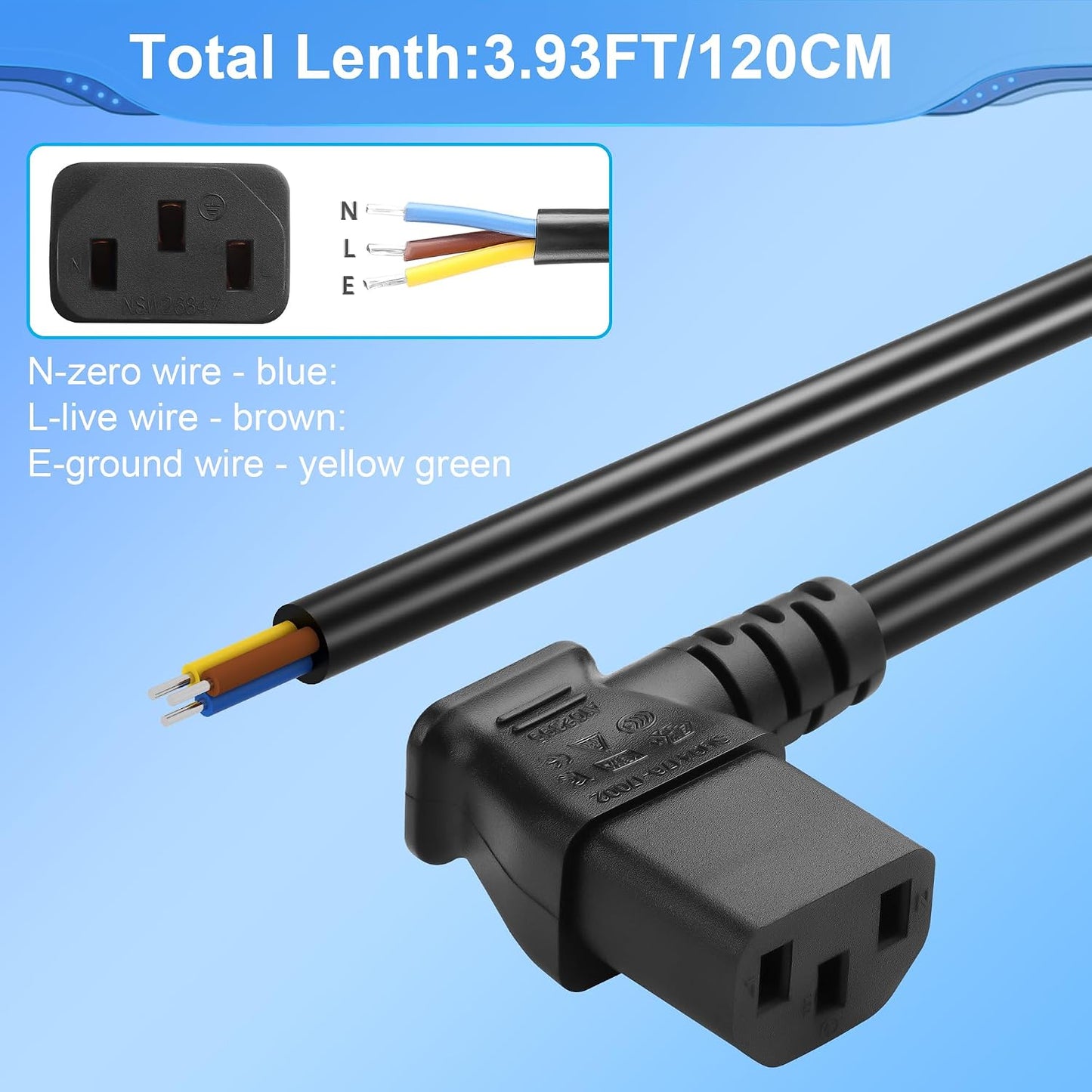 CERRXIAN 3.93FT 320 C13 3 18AWG C13 (C13 IEC Female Pin with Open Wiring Stripped, to Bare Wire Power Supply Heavy Duty