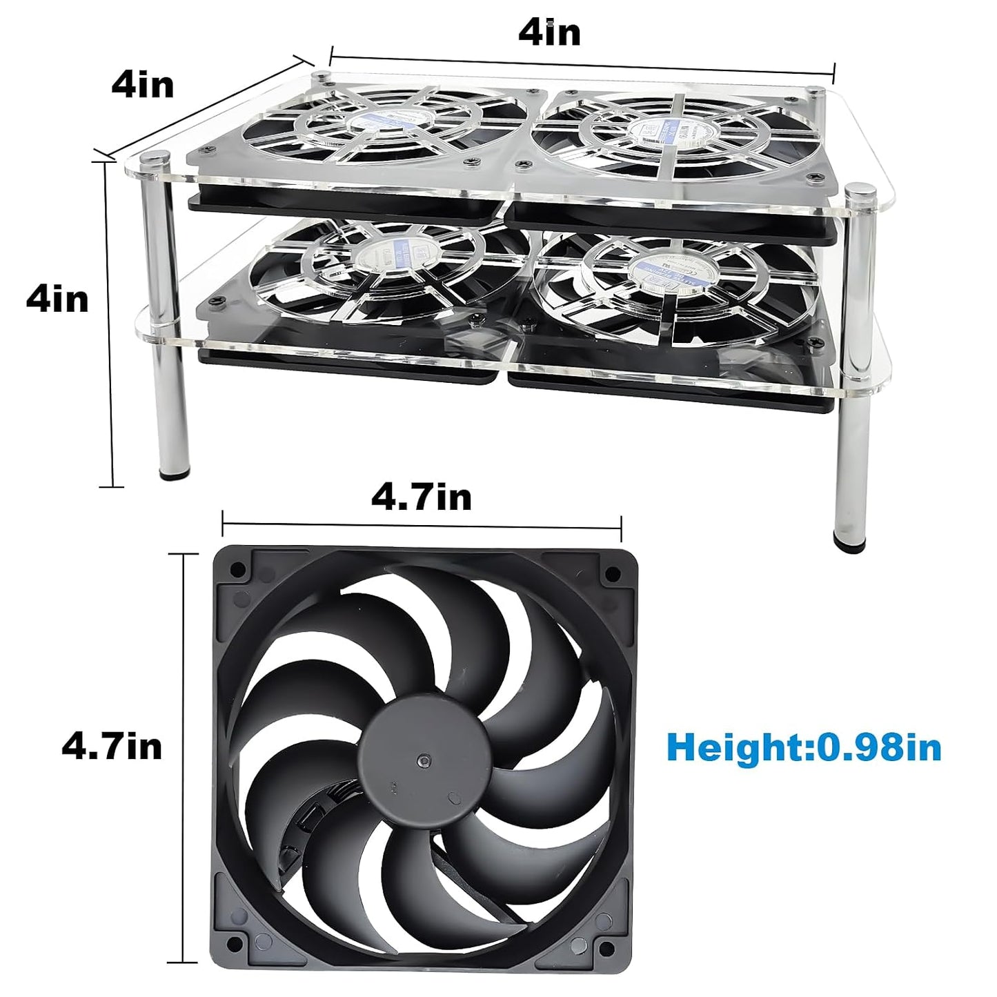 LYML.E1 4x120mm Computer Fan with Ac Plug,with Variable Speed Controller,Dual-Layer Heat Dissipation with Acrylic