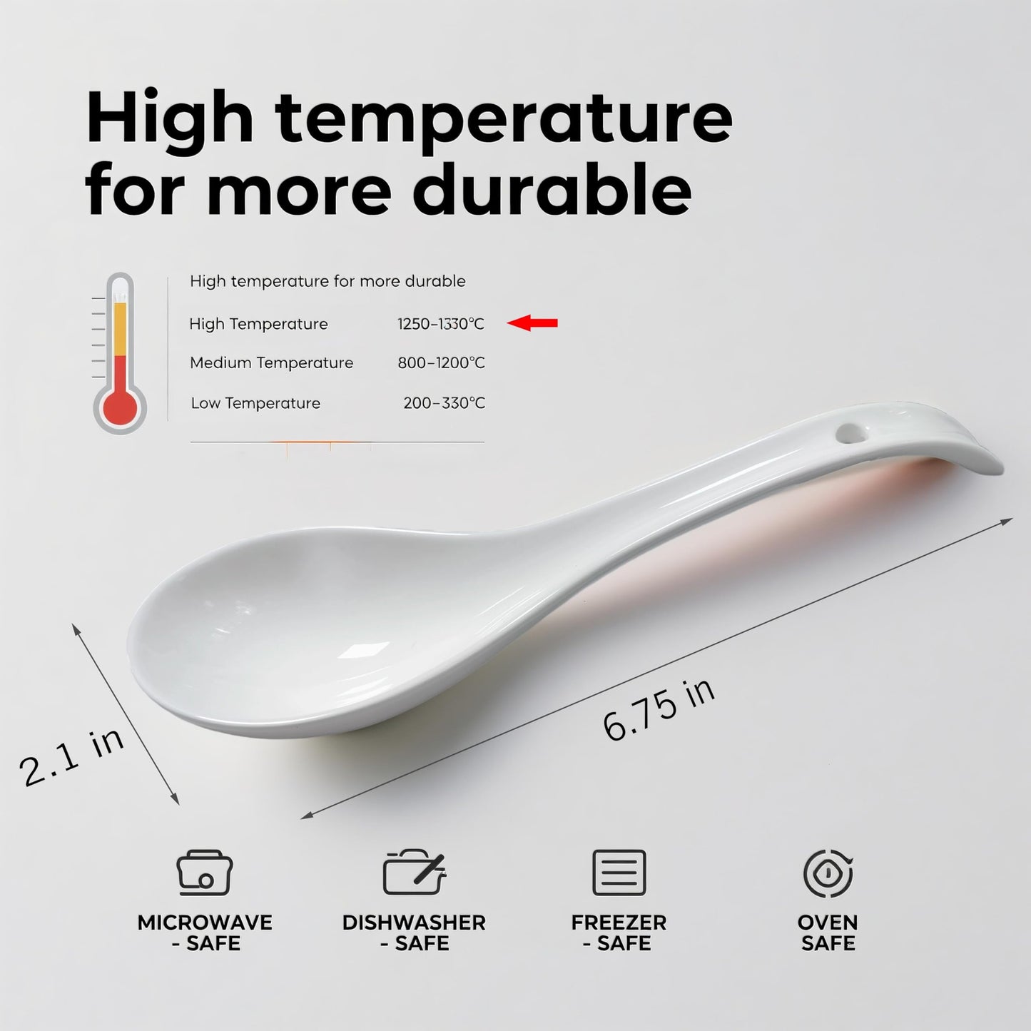 6.75 in Soup Spoons ACANDYL 6 Pcs Asian Soup Spoon Ceramic White Chinese Japanese Soup Spoon for Cereal Ramen Pho Dumpling Wonton Miso Non-Toxic & Dishwasher Safe Deep Oval Hook Design