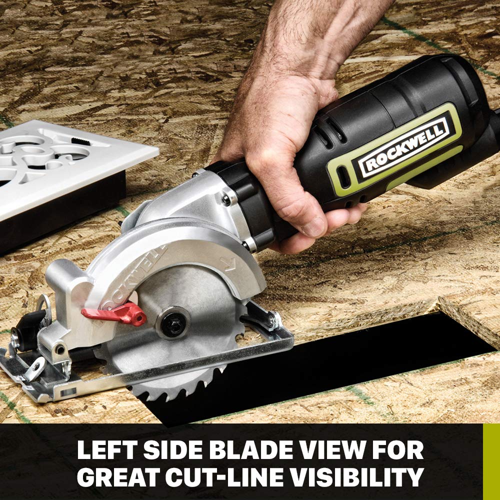 Rockwell 4-1/2” Compact Circular Saw, 5 amps, 3500 rpm, with Dust Port and Starter Kit– RK3441K , Black