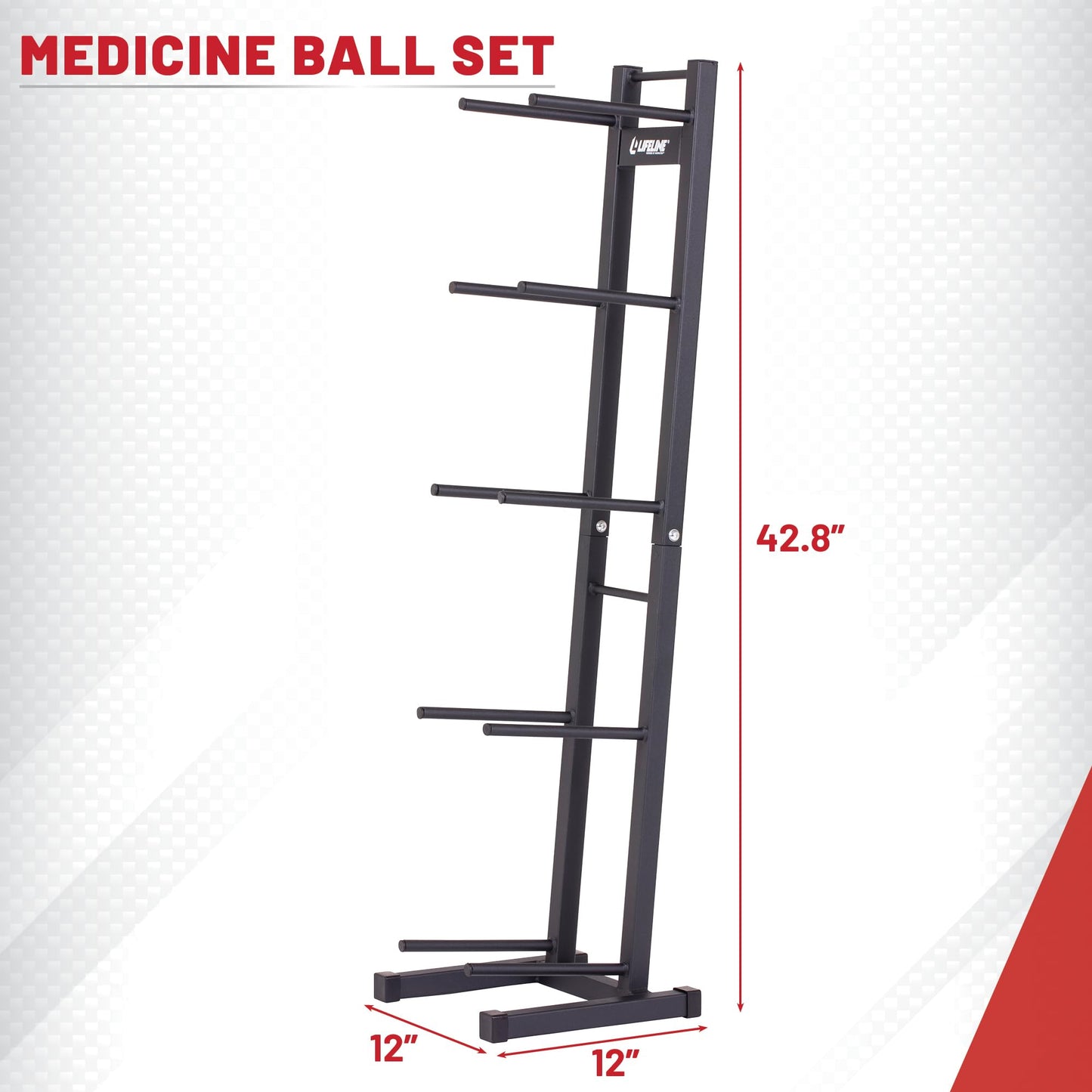 Lifeline Fitness Vertical Medicine Ball Rack with Powder-Coat Finish – Space-Saving 5-Tier Storage for Home & Gym