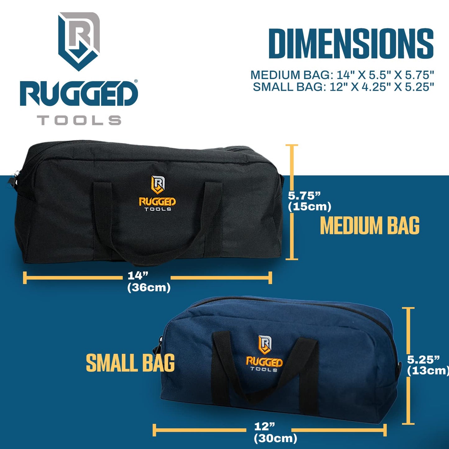Rugged Tools Tool Bag Combo - Includes 1 Small & 1 Medium Toolbag - Organizer Tote Bags for Electrician, Plumbing, Gardening, HVAC & More