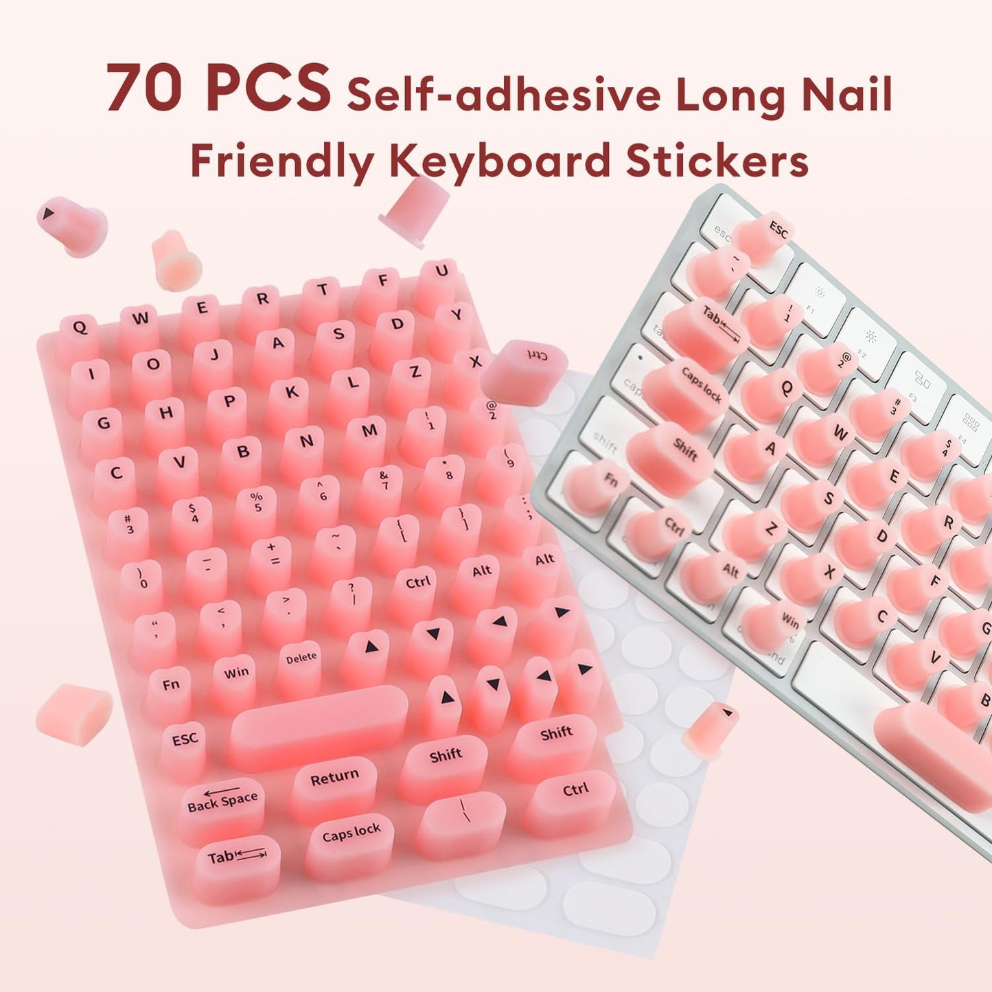 Allinside 70 Raised Silicone Keyboard Stickers for Long Nails, Reusable Self-Adhesive Key Stickers for Comfortable