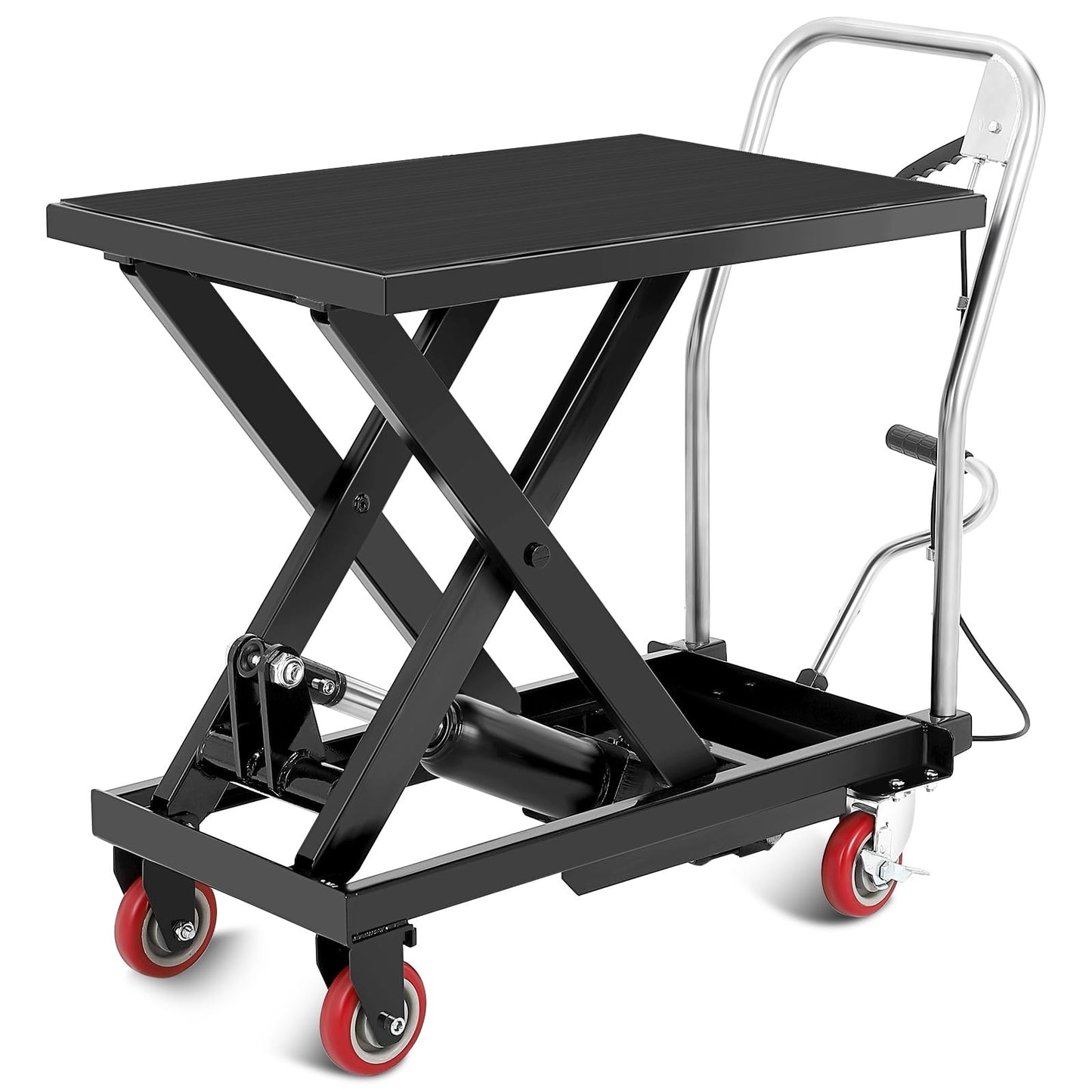 Hydraulic Lift Table Cart, 330lbs Capacity 28.5 in Lifting Height Hydraulic Table Cart, Single Scissor Lift with Non-Slip Pad for Material Handling and Transportation, Black