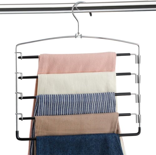 FeeraHozer Pants Hangers - Non-Slip Multi-Layer Swing Arm Design | Space-Saving Closet Organizer (Black, 3 Pack)