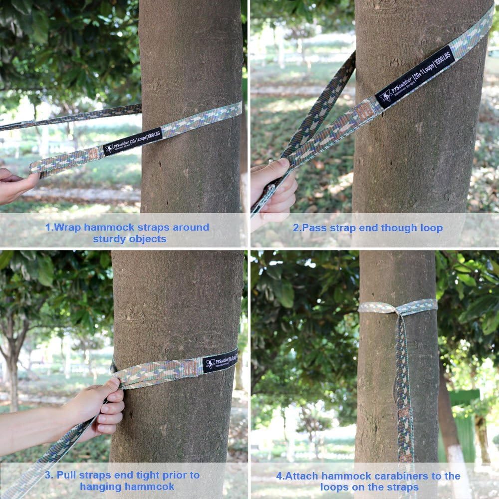 pys XL Hammock Straps - 12ft Camo Tree Straps, 12+1 Adjustable Loops, 2 Carabiners Included with 1000lbs Fit for Any Hammocks, Perfect for Hiking and Backpacking