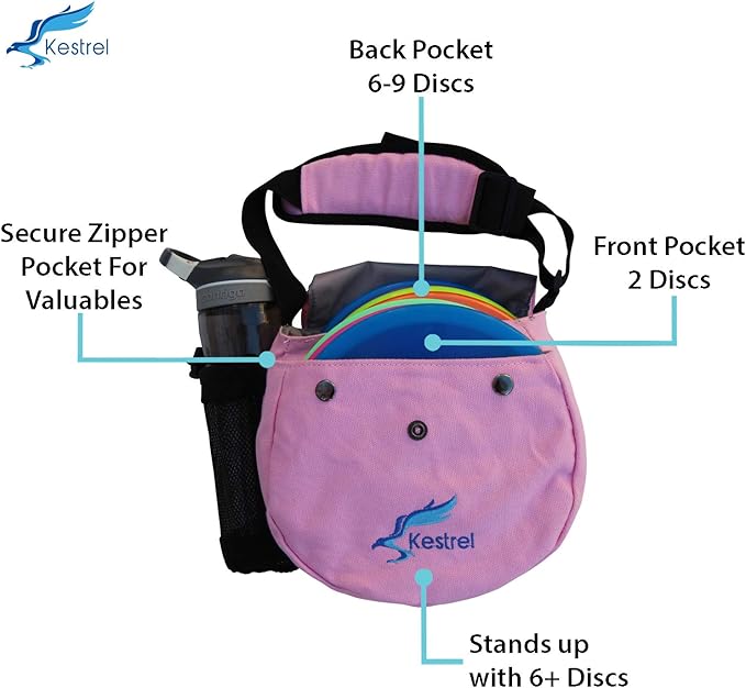 Kestrel Black Disc Golf Bag - Fits 6-10 Golf Discs + Bottle - For Beginner & Advanced Golfers - Extremely Durable Canvas - Frisbee Golf Bag - Small Sling/Shoulder Disc Golf Bag For Men & Women