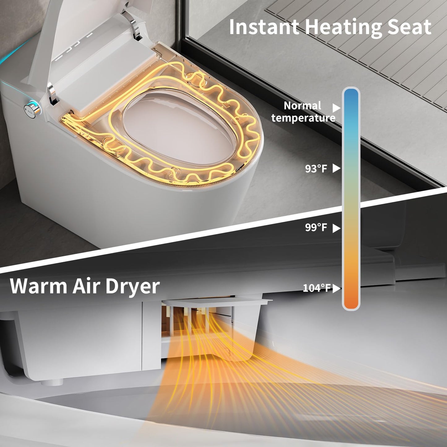 Smart Toilet with Bidet Built in, Auto Soft Open/Close, Booster Pump Tank, 1000g MaP Auto Dual Flush, Foam Shield, UV-C Light, Heated Seat, Instant Warm Water, Deodorization, ADA Height for Bathrooms
