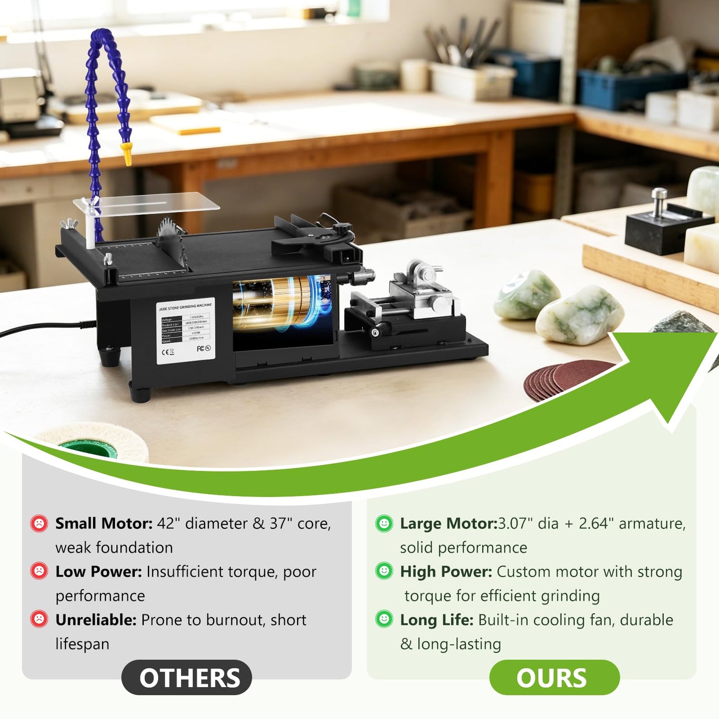 Wet Lapidary Saw 1850W Lapidary Equipment Water Cooling Machine with Angle Cutting 45mm Depth for Polishing Cutting Engraving Drilling Stone Jewelry Jade Wood Amber (Drilling Kit）