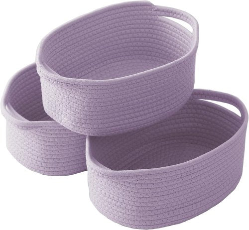 JMvicyroam Woven Storage Baskets - Small Rope Bins with Handles for Organizing Shelves & Closets | Purple, 3-Pack