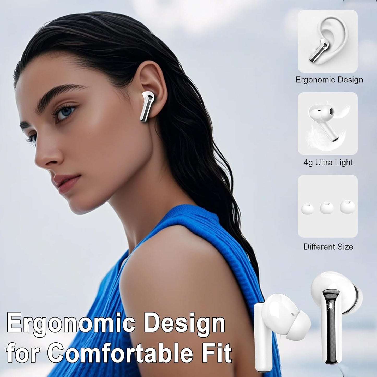 5.4 4 48H IP7 Wireless Earbuds, Bluetooth Headphones HiFi Stereo, Bluetooth Earbuds with ENC Mics, Playtime Ear buds