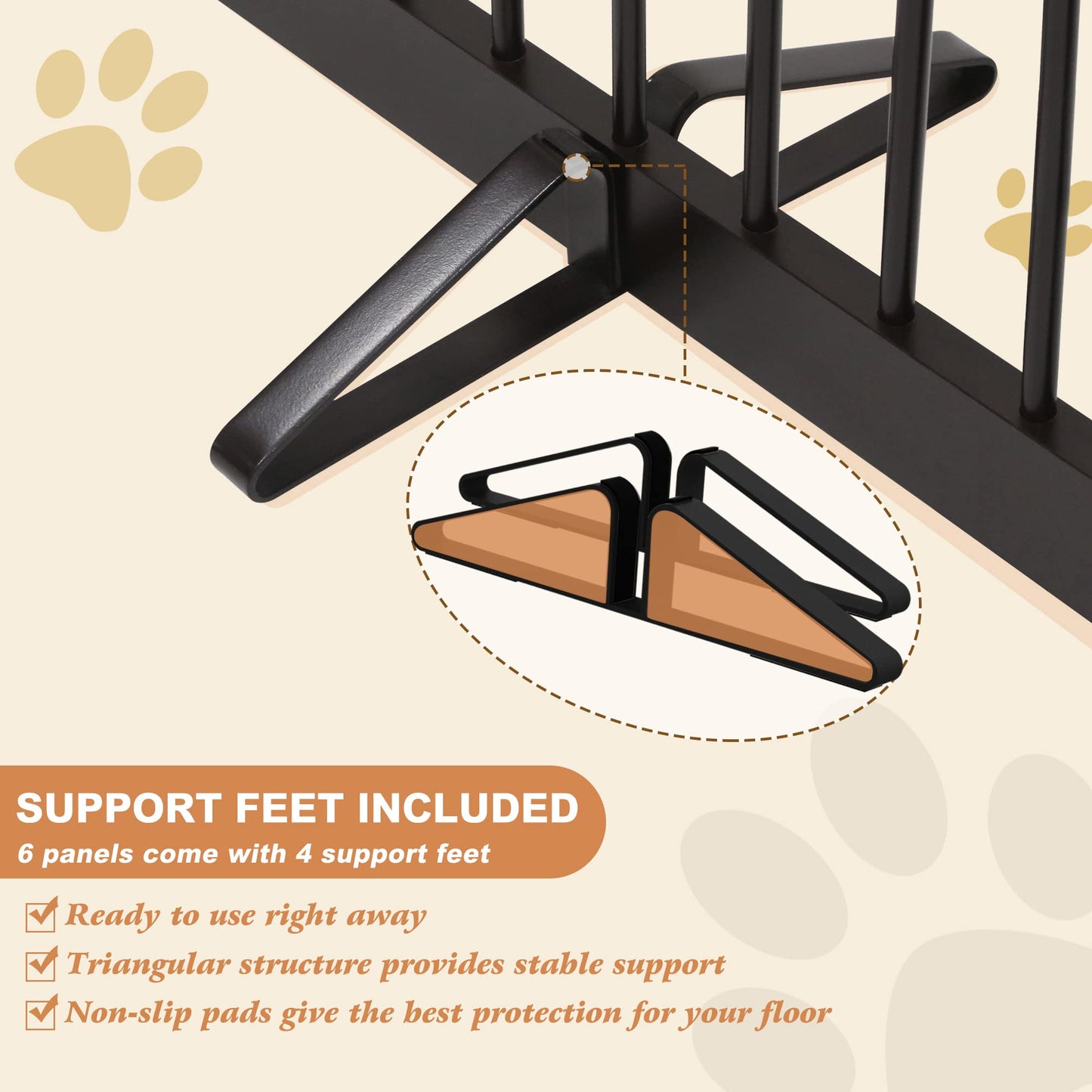 PUPETPO Freestanding Pet Gate for Dogs, Foldable Wooden Dog Gate for House, Extra Wide Indoor Pet Barrier for Stair, Doorway, Hall, Support Feet Included, 120 Inch Wide, 6 Panels 24", Brown