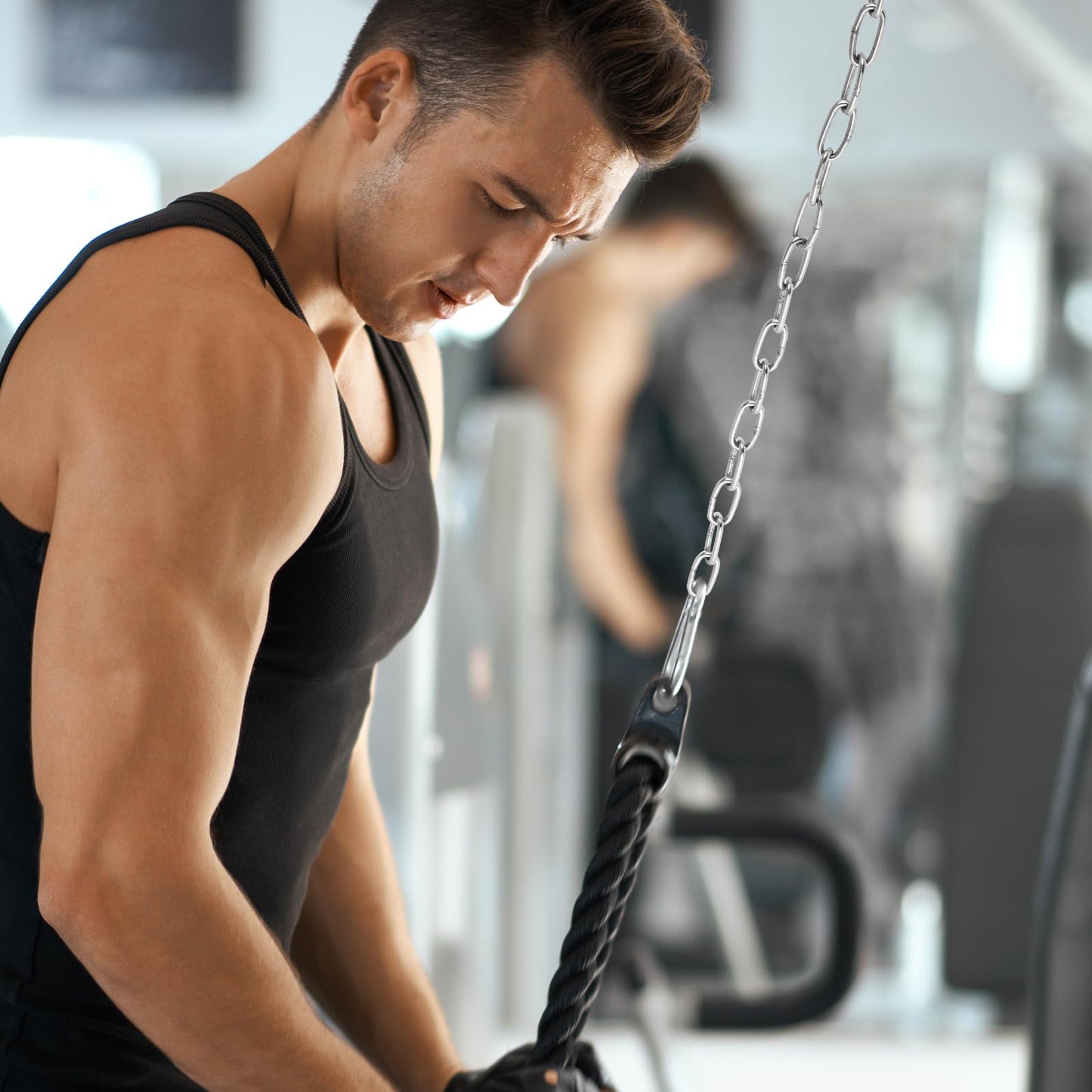 Gym Cable Extension Chain, Silver Iron Metal 23.6 Inch Heavy Duty Extender, Triceps Pulley Machine Home Workout Weight Lifting Punching Bag