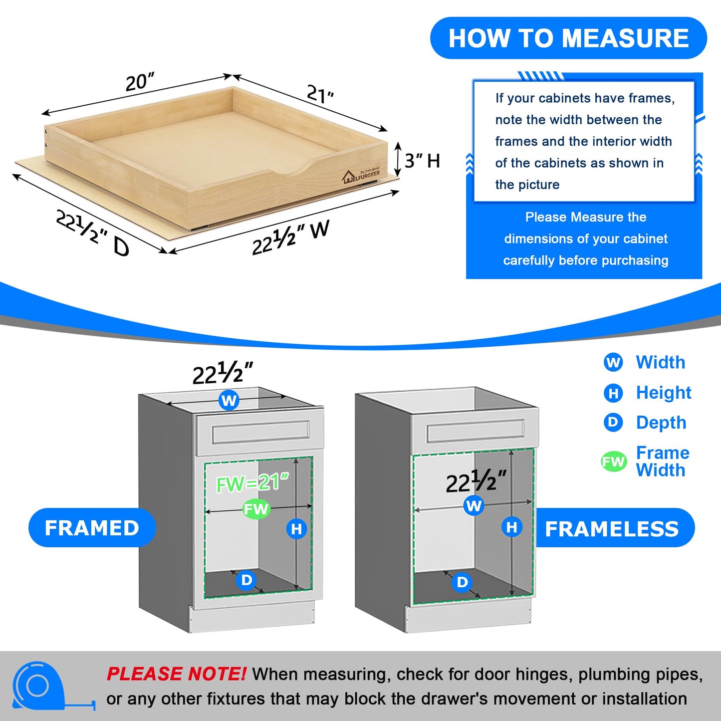 WelFurGeer Soft Close Pull Out Drawers for Cabinets, 20" W x 21" D Pull Out Cabinet Drawer with Heavy Duty Slides, Pull Out Cabinet Organizer, Cabinet Drawers Slide Out, Pull-Out Home Organizers
