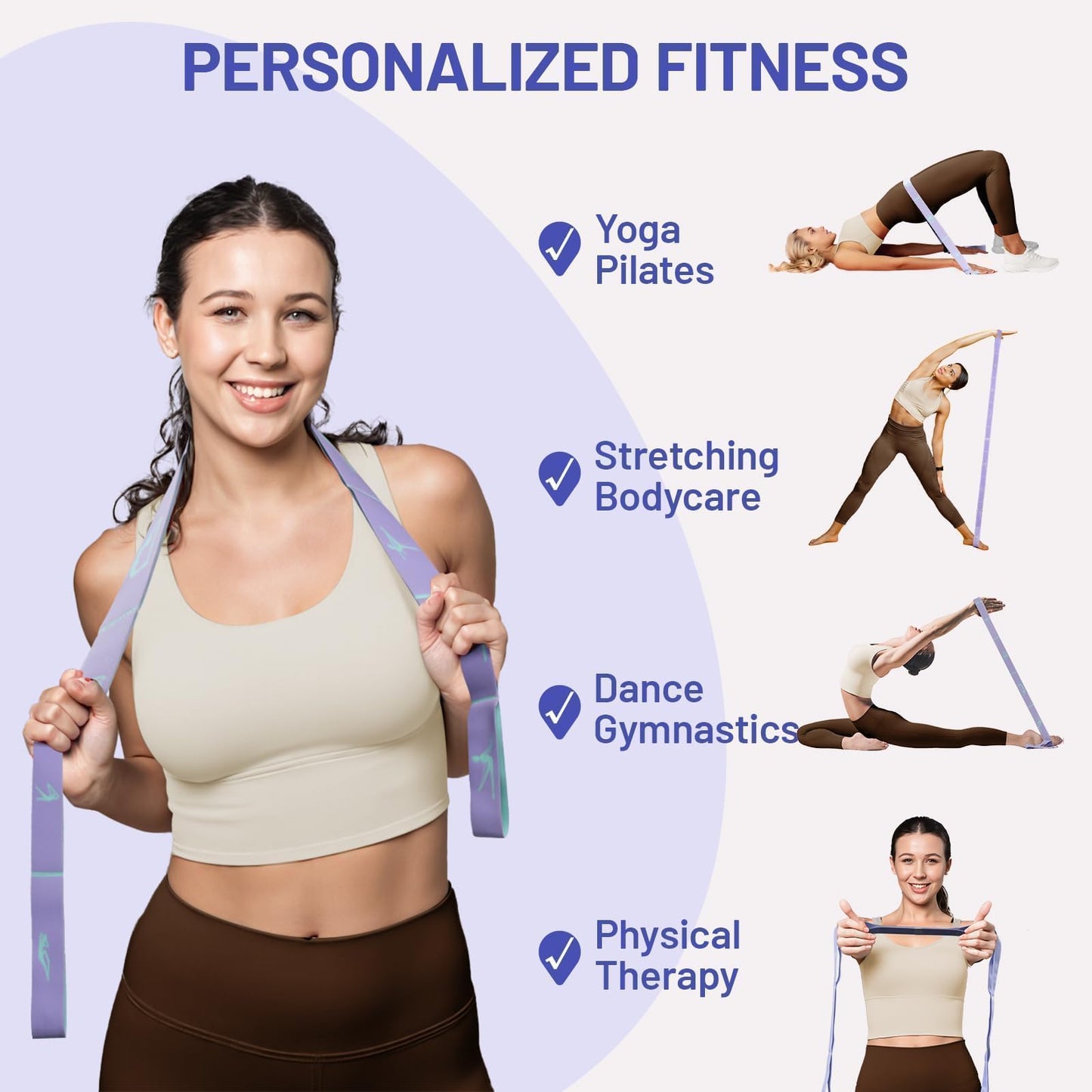 Slim Panda Stretch Strap, Multi-Loop for Physical Therapy,Elastic Yoga Stretching Strap for Dance,Yoga, Pilates & Gymnastics Exercise, Ballet Stretching Band for Flexibility, Leg Stretching