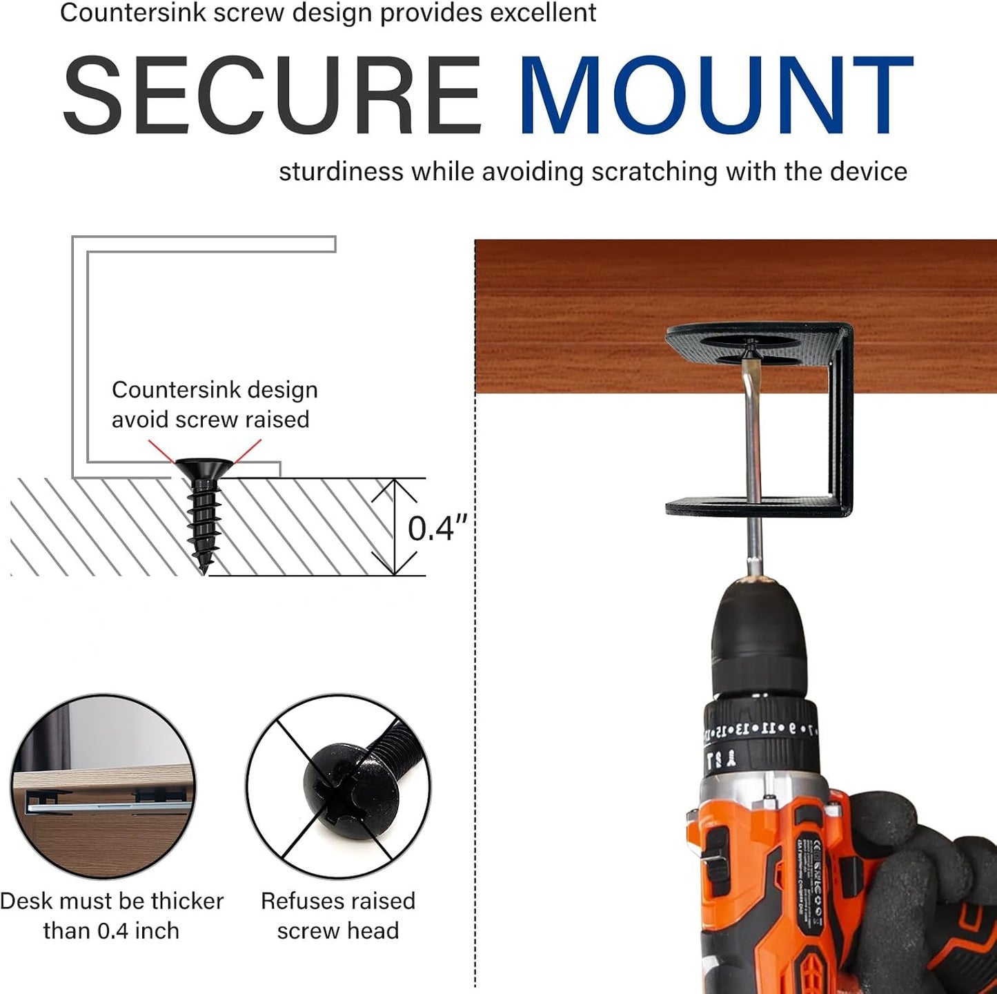 1.37" BYMECOST Under Desk Laptop Storage Mount, Metal Under Desk Device Holder, for Devices Up to Thick, MacBook, Mini