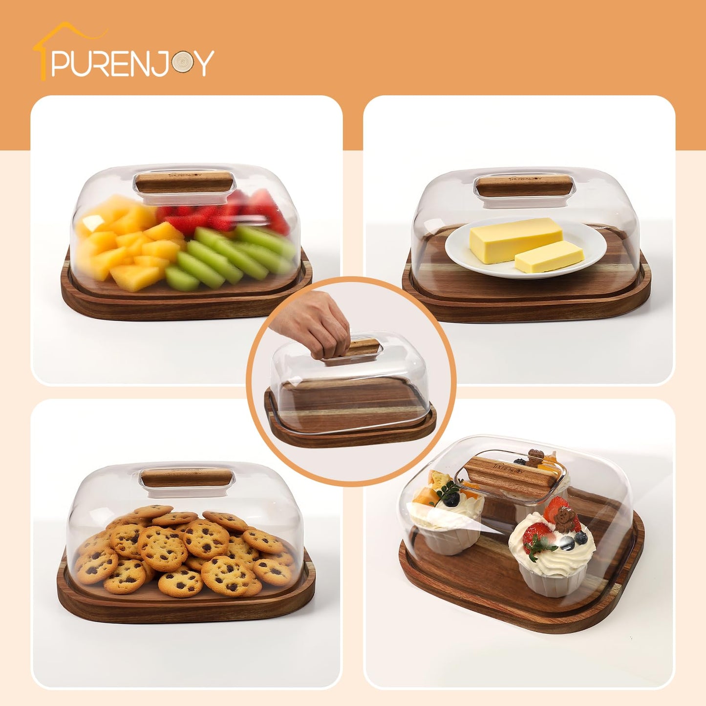 Small Wooden Cake Stand with Lid, Acacia Wood Pastry Display Tray for Cupcake, Cheese, Desserts, Fruits – Elegant Serving Platter with Cover for Parties and Kitchen