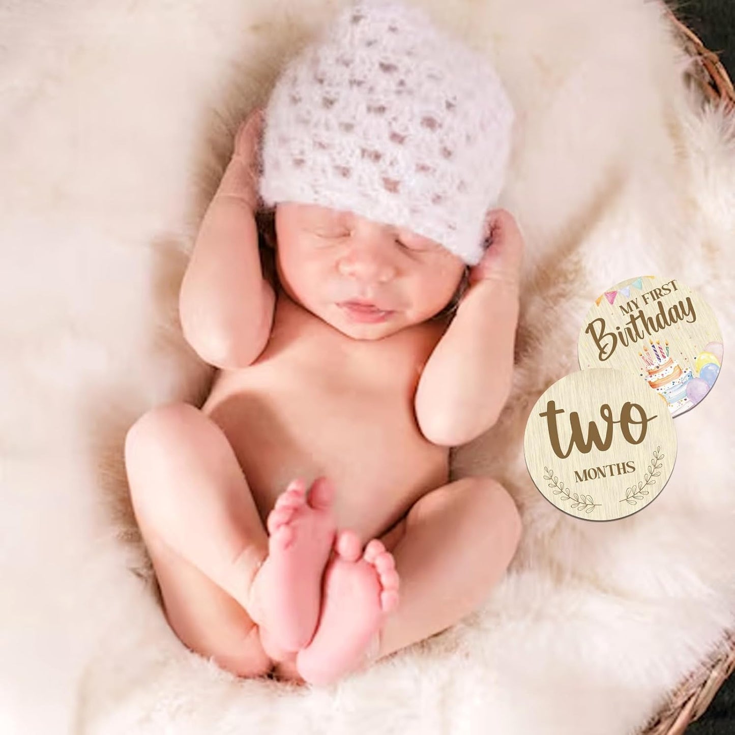Threetols 11PCS Wooden Baby Monthly Milestone Cards Sign, Double Sided Newborn Photography Prop Pregnancy Journey Baby