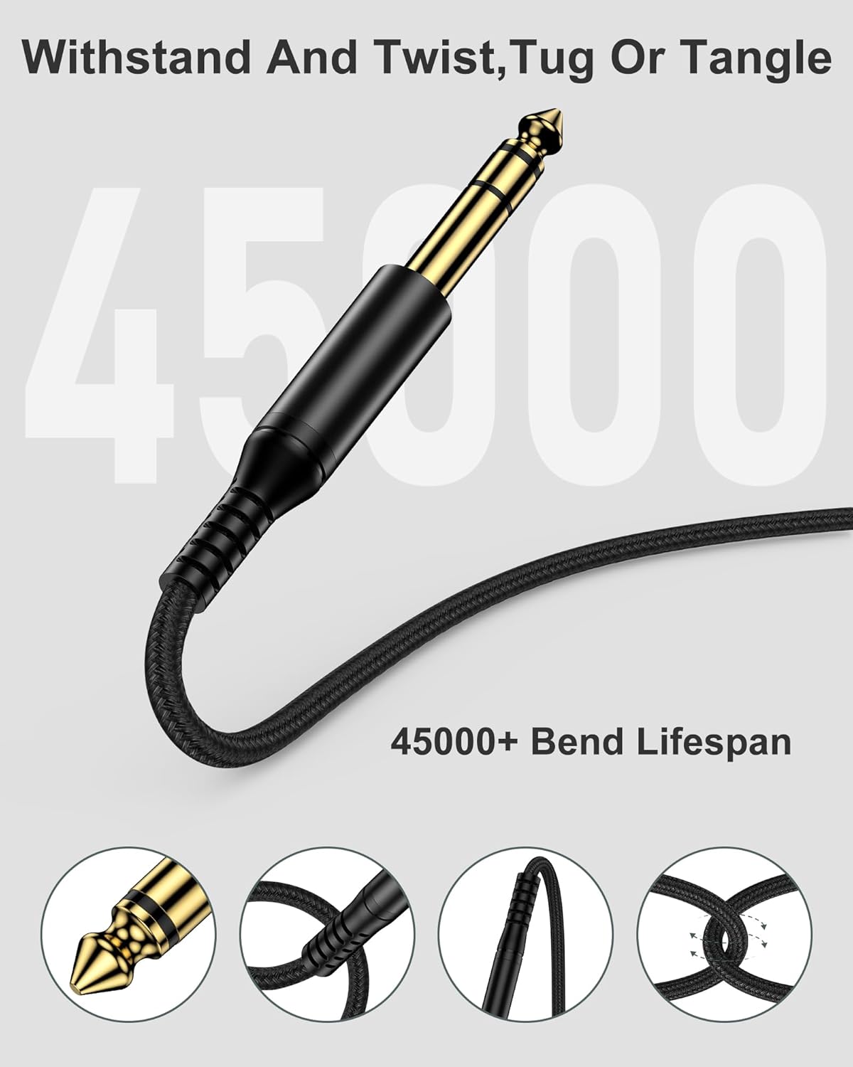 3.5mm 6.35mm 1/4 1/8 6.6ft to Stereo Audio Cable, Braided Male to Male TRS Bidirectional Stereo Aux Cord Audio Jack