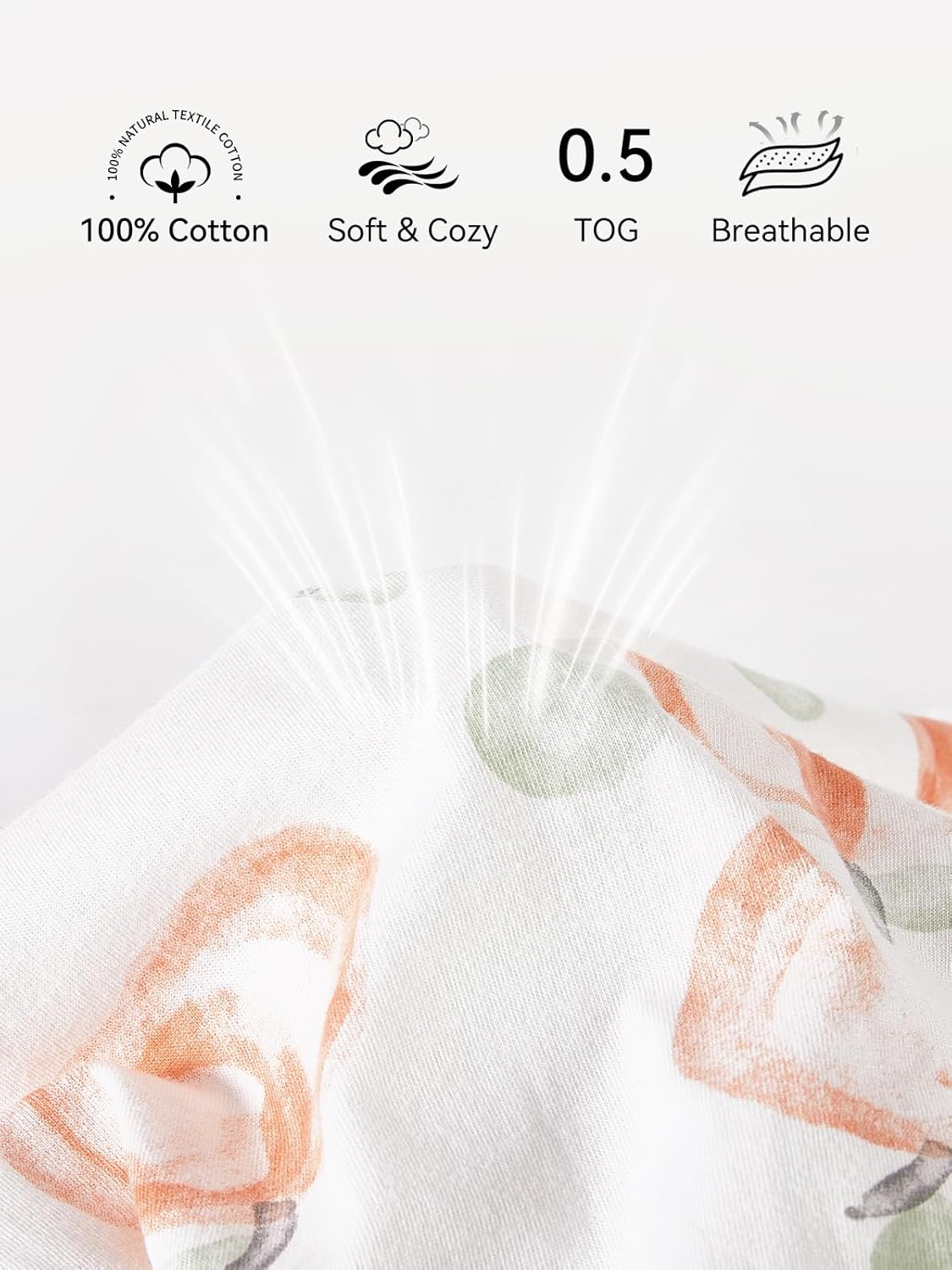 TILLYOU Baby Sleep Sack - 0-6 Months | 0.5 Tog Cotton Wearable Blanket - 3 Pack with 2-Way Zipper, Pink Peach