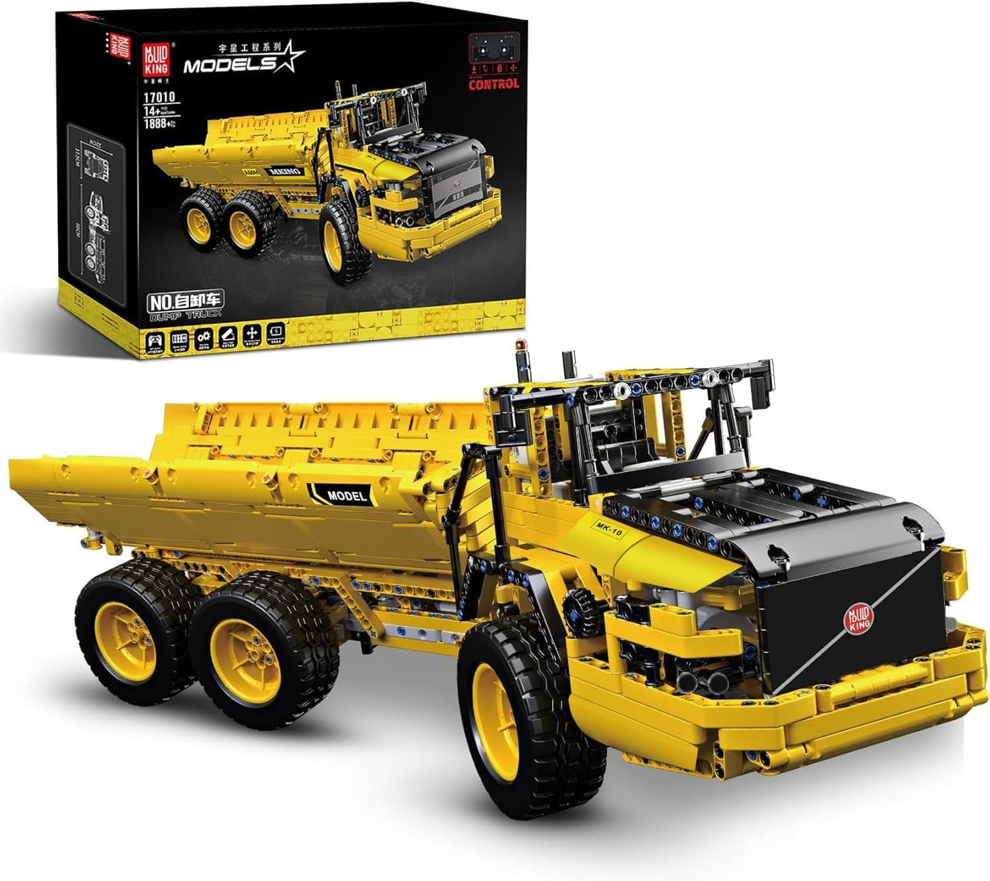 Mould King 17010 Engineering Dump Truck Building Block Kits, MOC Building Blocks Set to Build, Gift for Age 14+/Adult Collections Enthusiasts(1888 Pieces with Motor/APP Remote Control)