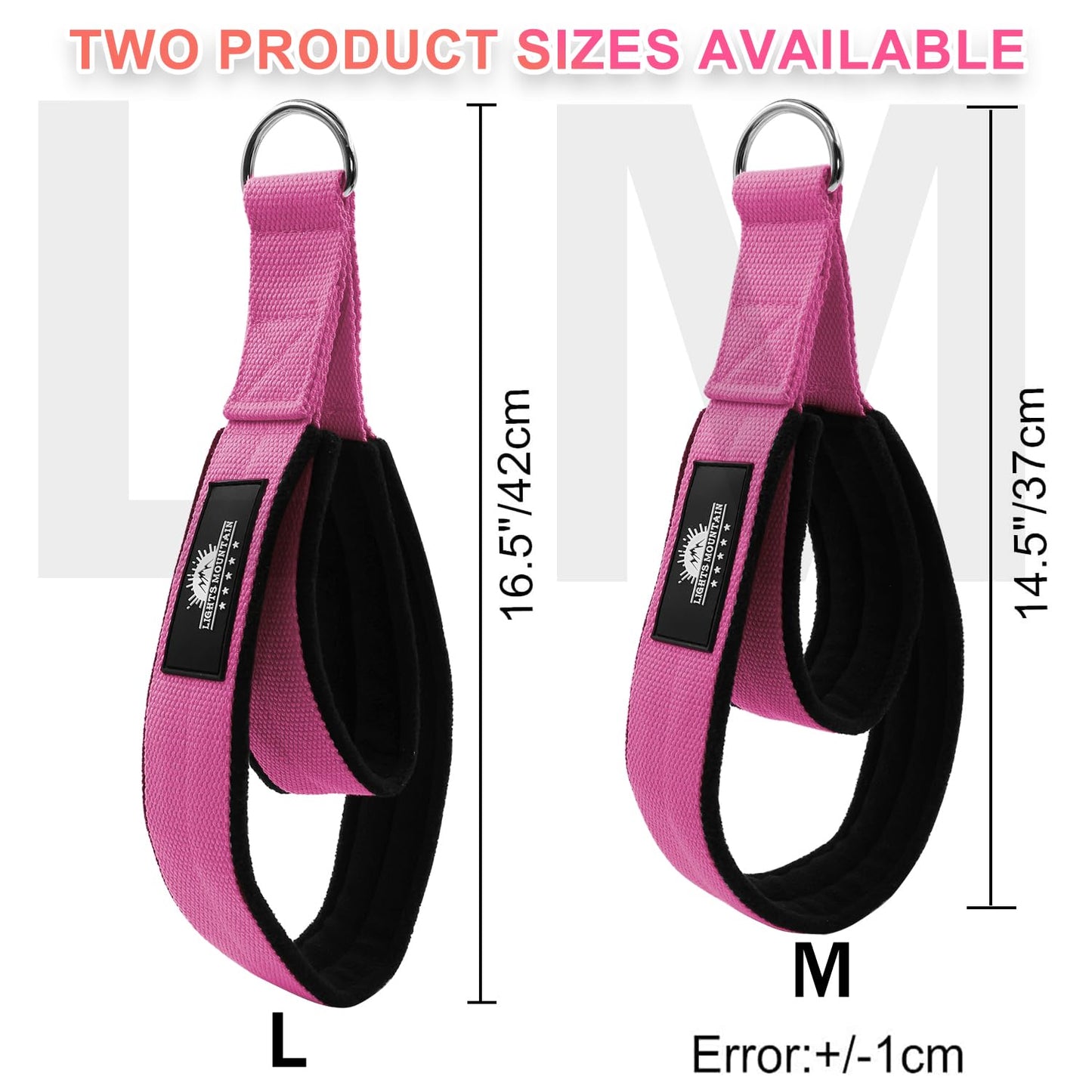 Lights Mountain Durable Pilates Double Loop D-Ring Straps - Padded Handles for Reformer, Yoga & Home Gym Workouts (Pink M)