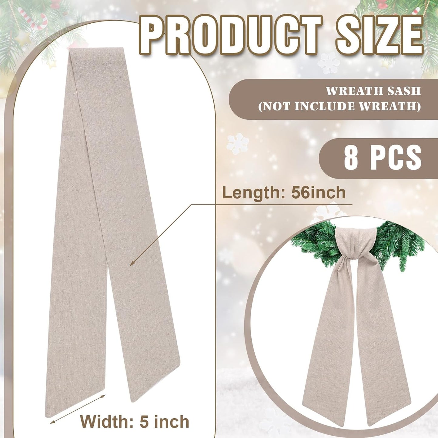 Skiennix 8 PCS Beige Linen Wreath Sashes - Embroidered Blank Accessories for Weddings & Holidays