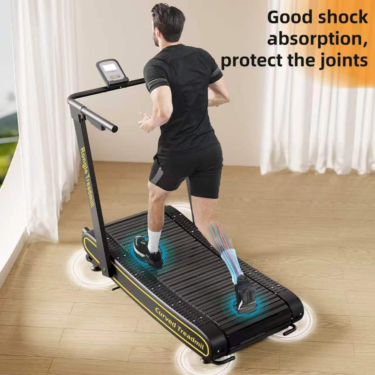 Rongle Curved Treadmill with Non-Electric Motorized, 2 in 1 Foldable Design Adaptive Variable Speed with LED Display, Motorless Self Propelled Treadmill for Home Office, No Assembly Required 350LBS