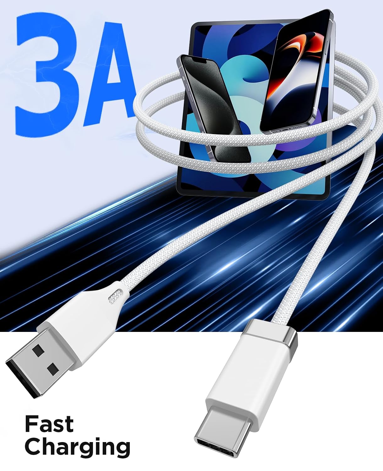 3.3FT 3A 2 17 StayCable USB A to USB C Cable with Built-in Magnetic Holder for Nightstand, Desk and Car, Fast Charging