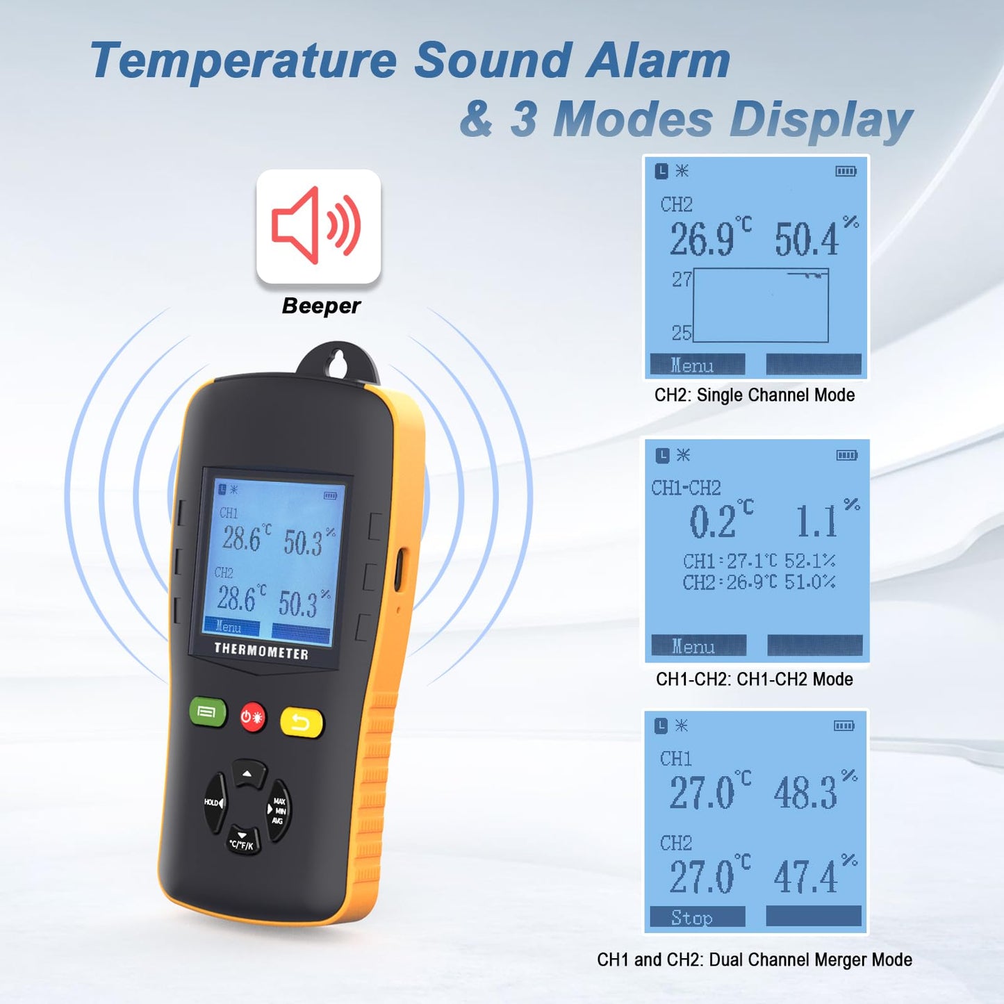 Tzone Temperature and Humidity Data Logger USB with Probe,Dual Channel Temp Humidity Recorder with Data Report, Digital Industrial Thermometer Recording Handheld RH Logger for Greenhouse Freezer Lab