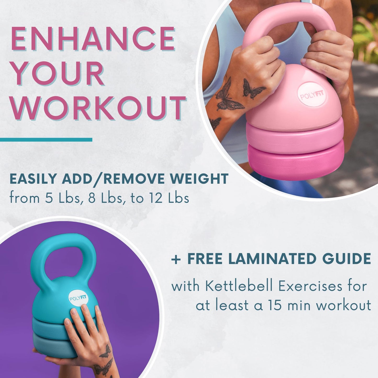 Polyfit Adjustable Kettlebell | 5 lb - 12 lb | Kettlebell Weights Set for Home Gym (TEAL)