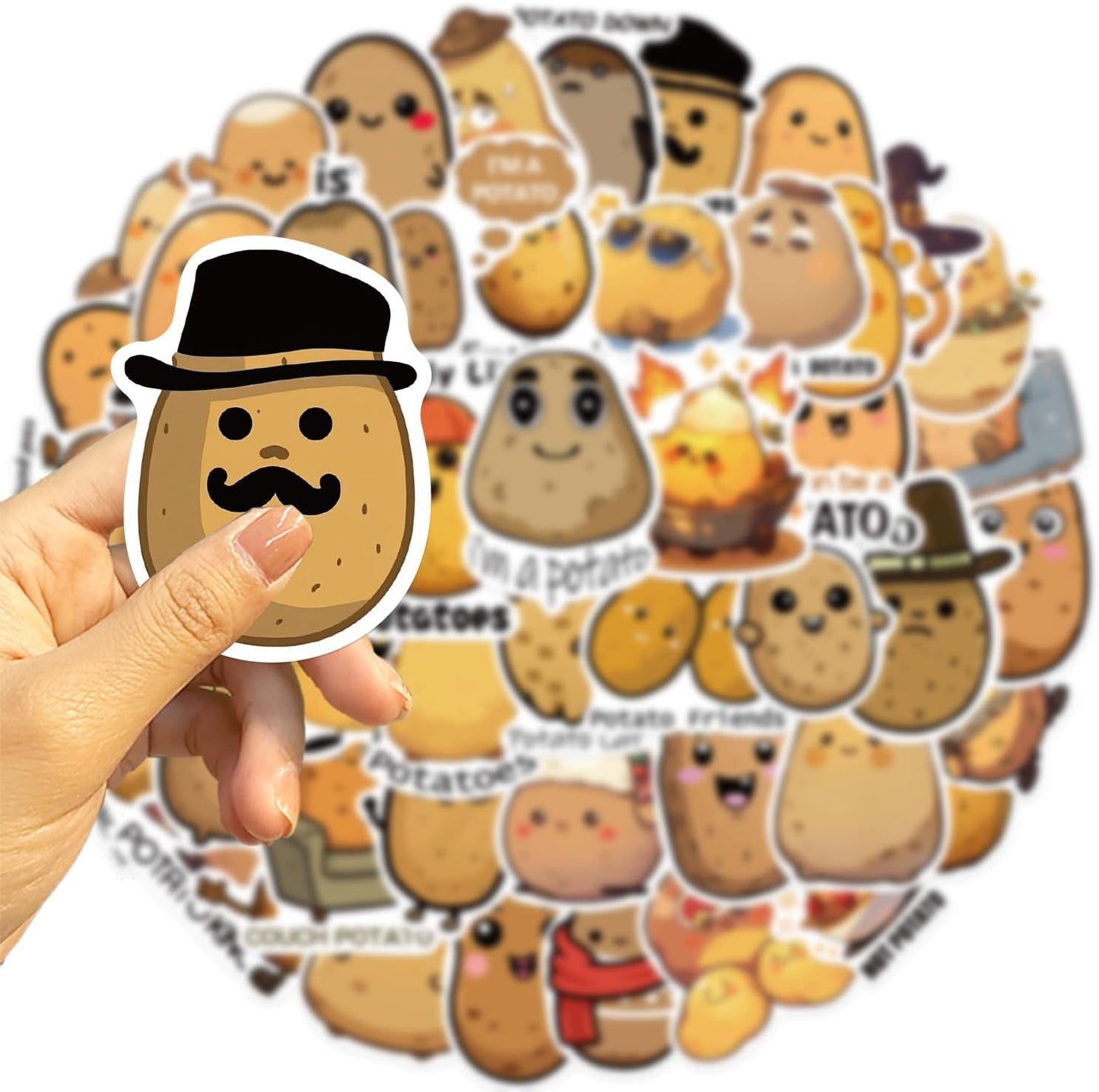 Beuthar 50PCS Funny Potato Stickers for Adults, Kids, Teens, Cute Cartoon Vinyl Waterproof Stickers for Water Bottles