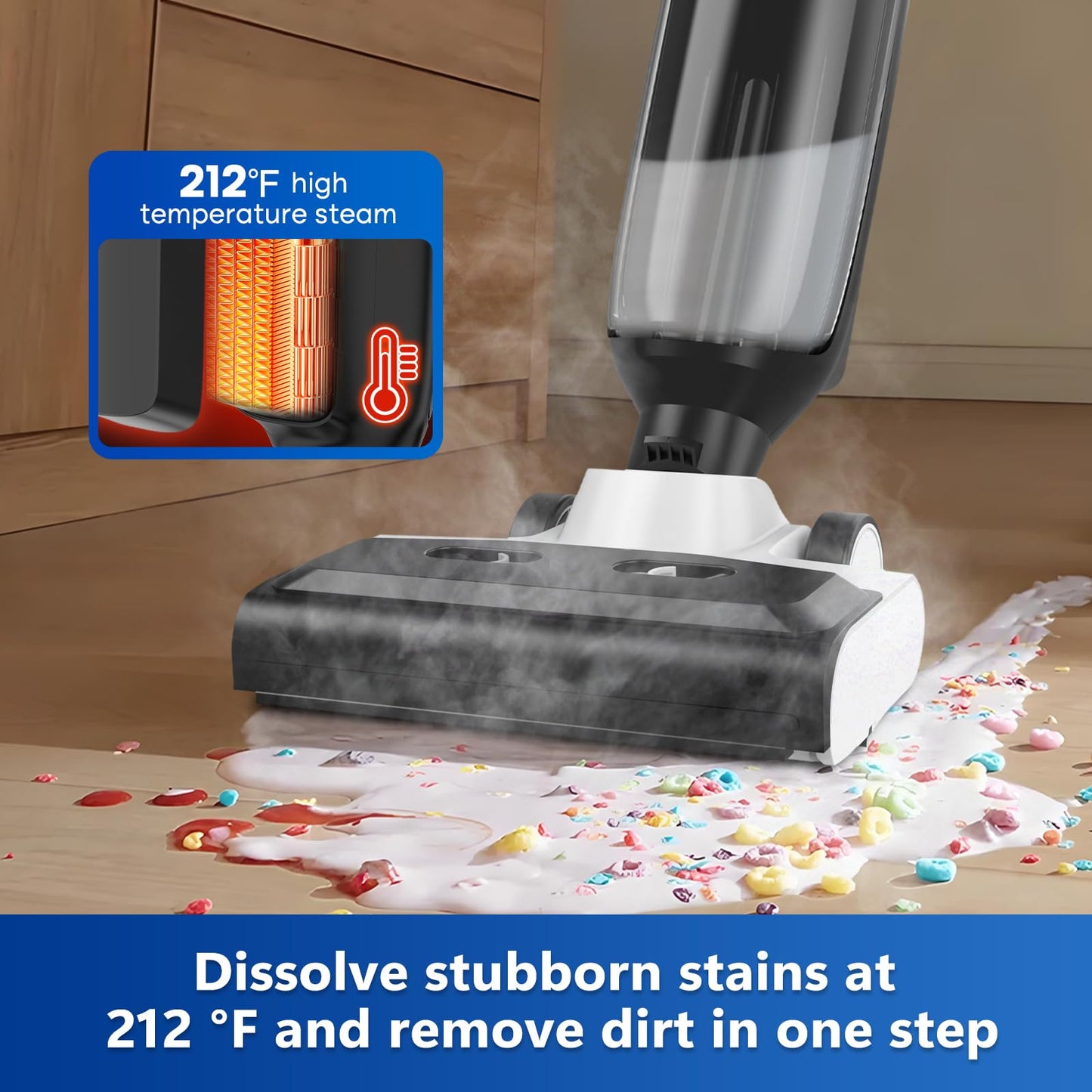 SUNSMAI 4-in-1 Steam Vacuum Mop - High-Performance Wet Dry Floor Cleaner for Hardwood Floors Carpets, 212°F Steam for Tough Stains, Self-Cleaning LED Display