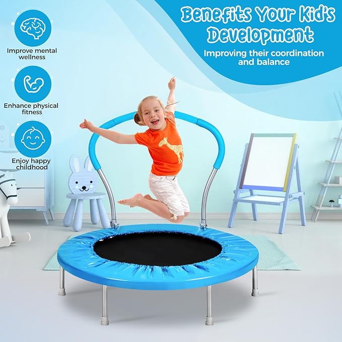 Mini Trampoline for Kids, Indoor Toddler Trampoline with Handle, Child Small Rebounder Trampoline for Indoor and Outdoor Use