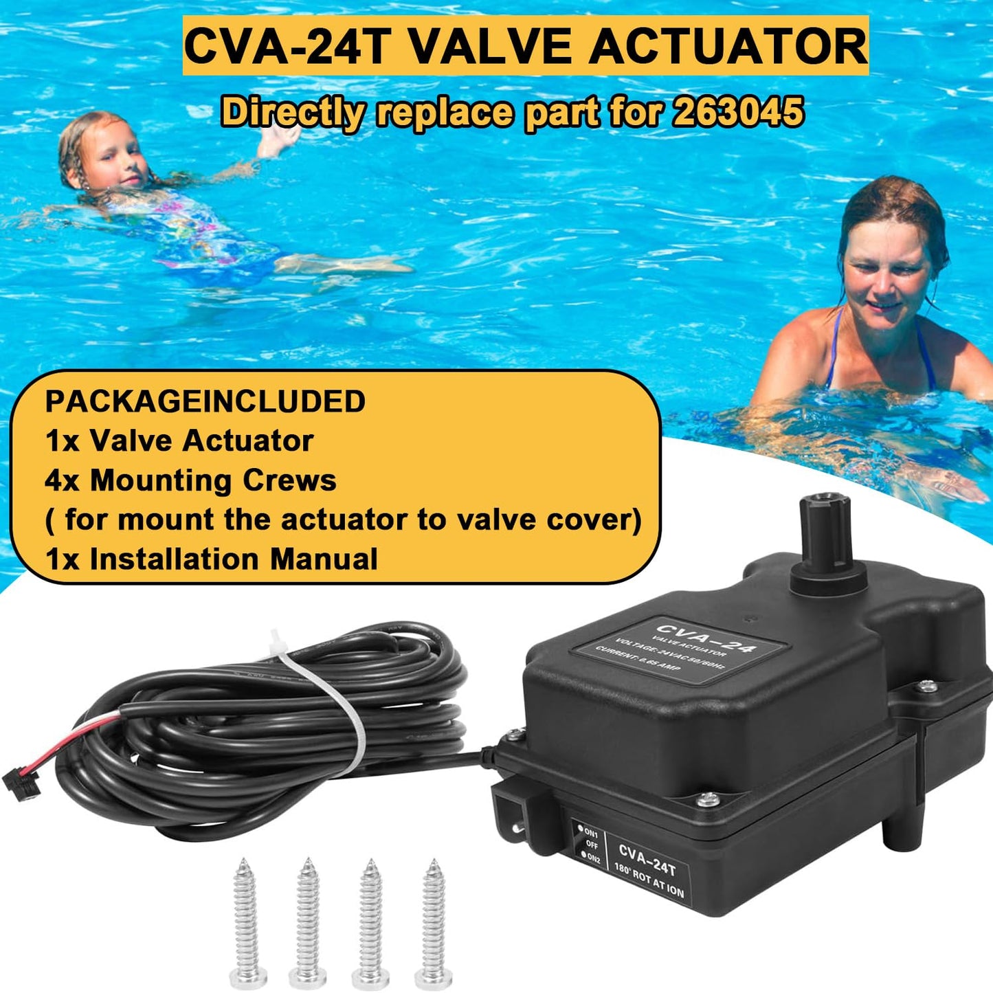 mooncar CVA-24T Valve Actuator fit for All 24VAC Control Systems,Replacement for Pentair 263045 Valve Actuator,for 2 or 3 Port Valves,24 Volt AC, 180 Degree Rotation, 3-Wire, 25-Feet