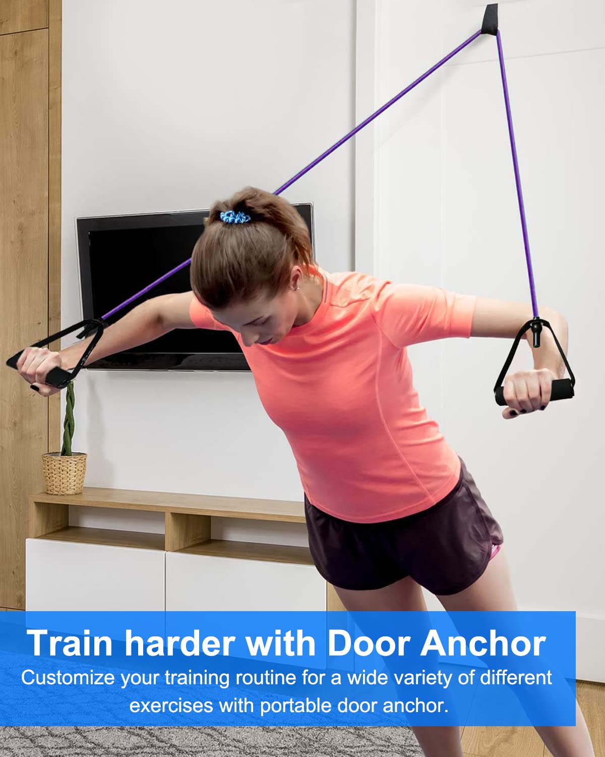 Resistance Exercise Bands Set with Handles Workout Bands for Physical Therapy, Strength Training, Muscle Toning - Door Anchor and Workout Guide.(Pink,Purple,Gray)
