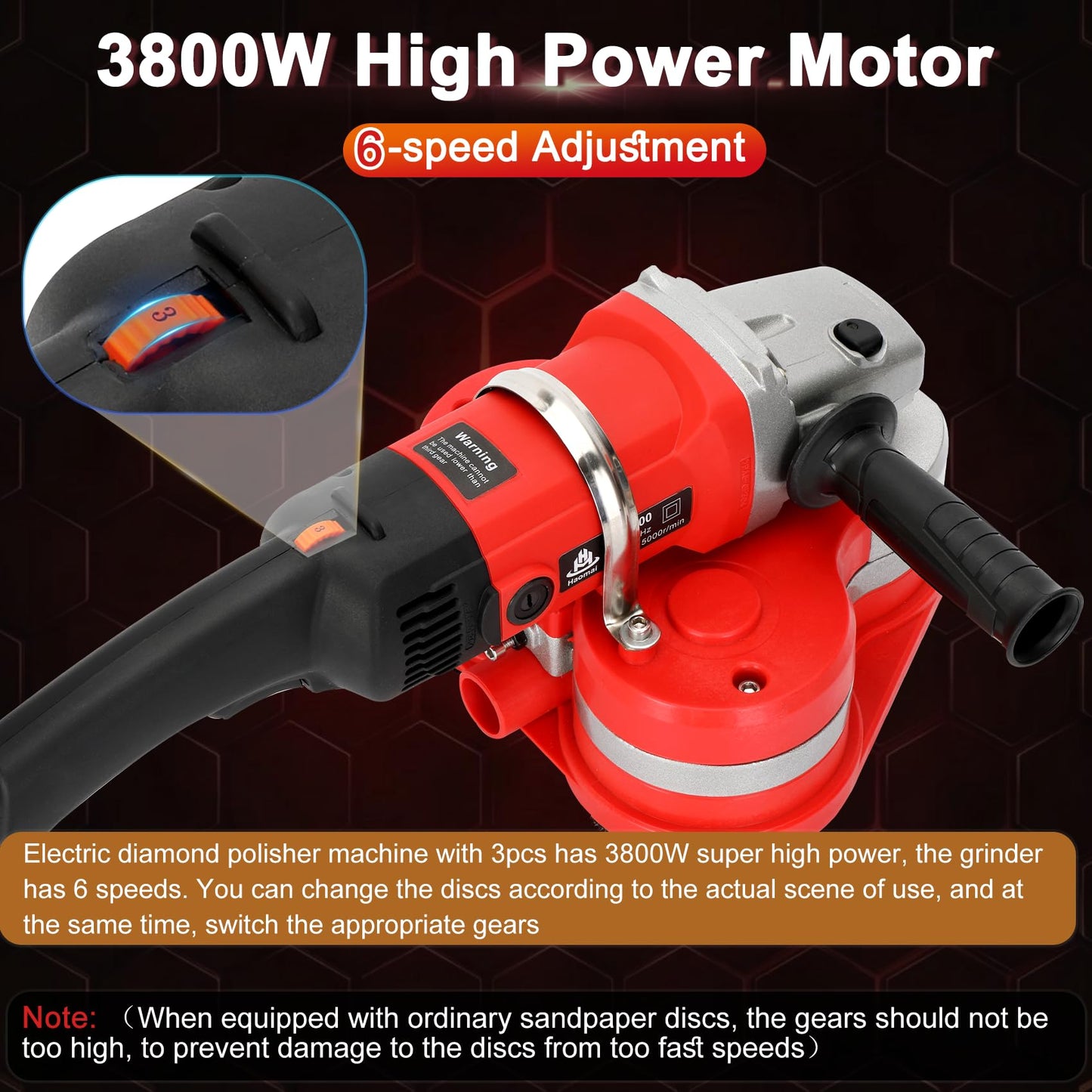 4-Head Electric Diamond Polisher Machine, 8" grinding diameters and 3pcs Diamond Grinding Wheels, 3800W Concrete Grinder for Polishing Stone Concrete Surface, Metal Descaling and Thinset Removing