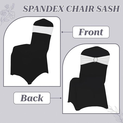 MDS Premium Spandex Chair Sashes - Stretchy Bow Covers with Buckle Slider | 25 Pack - White