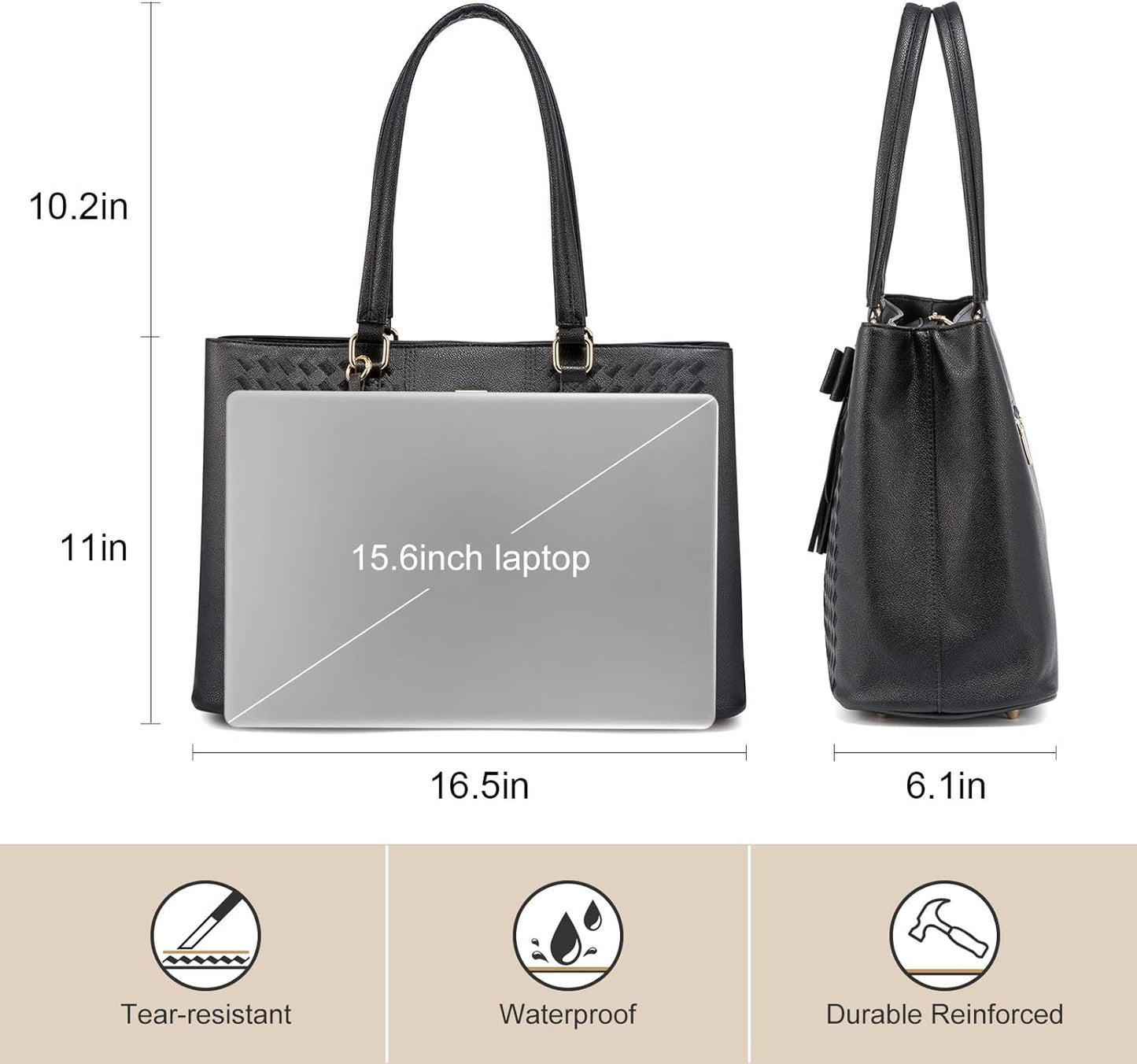 LOVEVOOK 15.6 Inch Laptop Tote Bag for Women Waterproof PU Leather Computer Bags for Business Office Work Briefcase