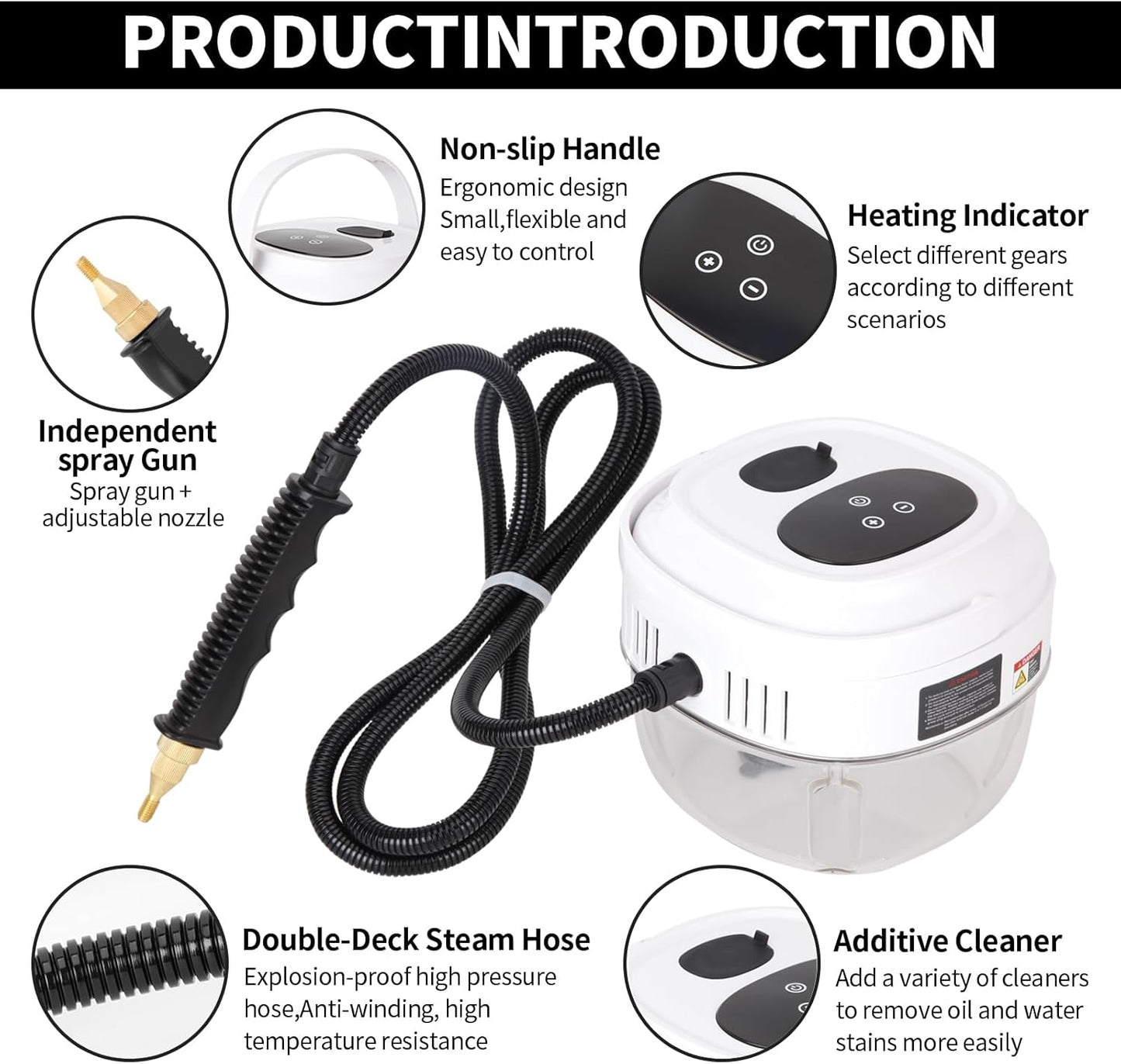 Skiennix Steam Cleaner - 6-Level Handheld Steamer with 10s Heat-Up & 1.5L Tank for Home & Car Detailing