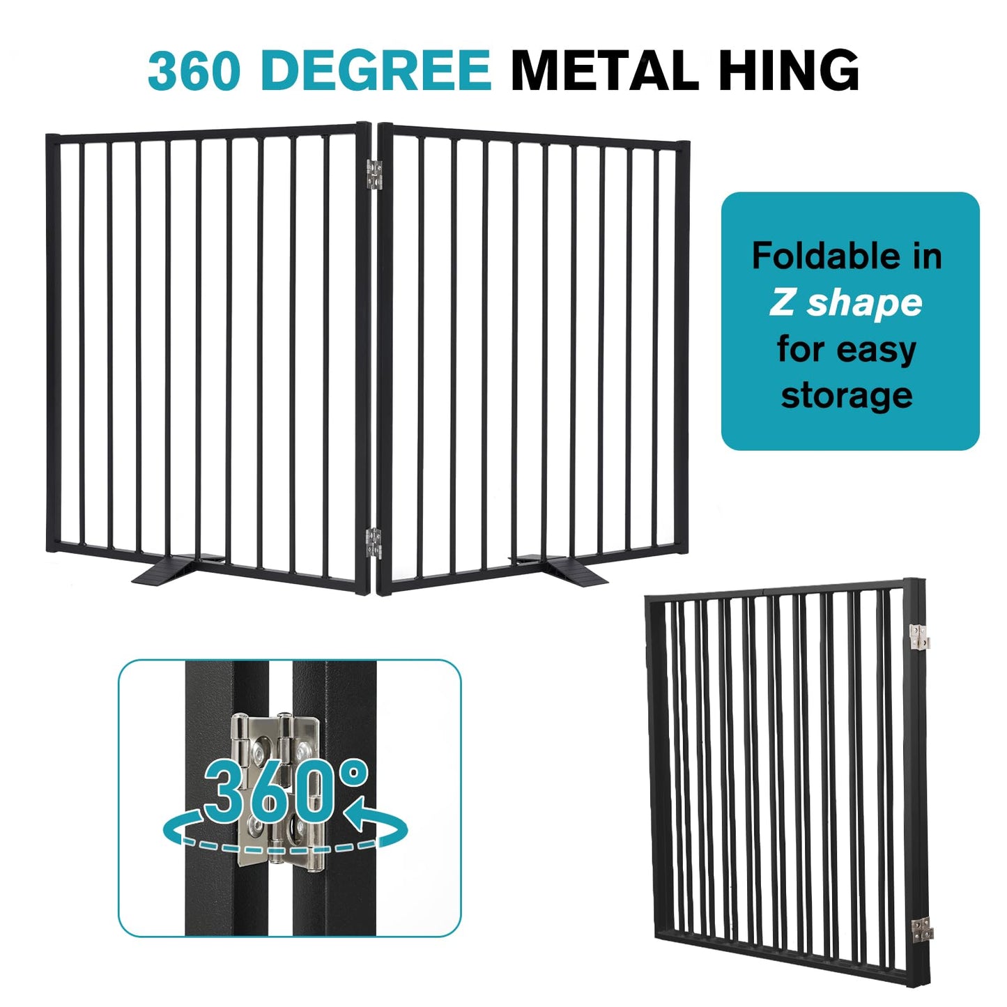 Snagle Paw Extra Wide Dog Gate,Free Standing Dog Fence with Door, Up to 52 Inch Wide Pet Gate with Support Feet for Stairs, Hallways, Doorways, Yard (Black, 2 Panels)