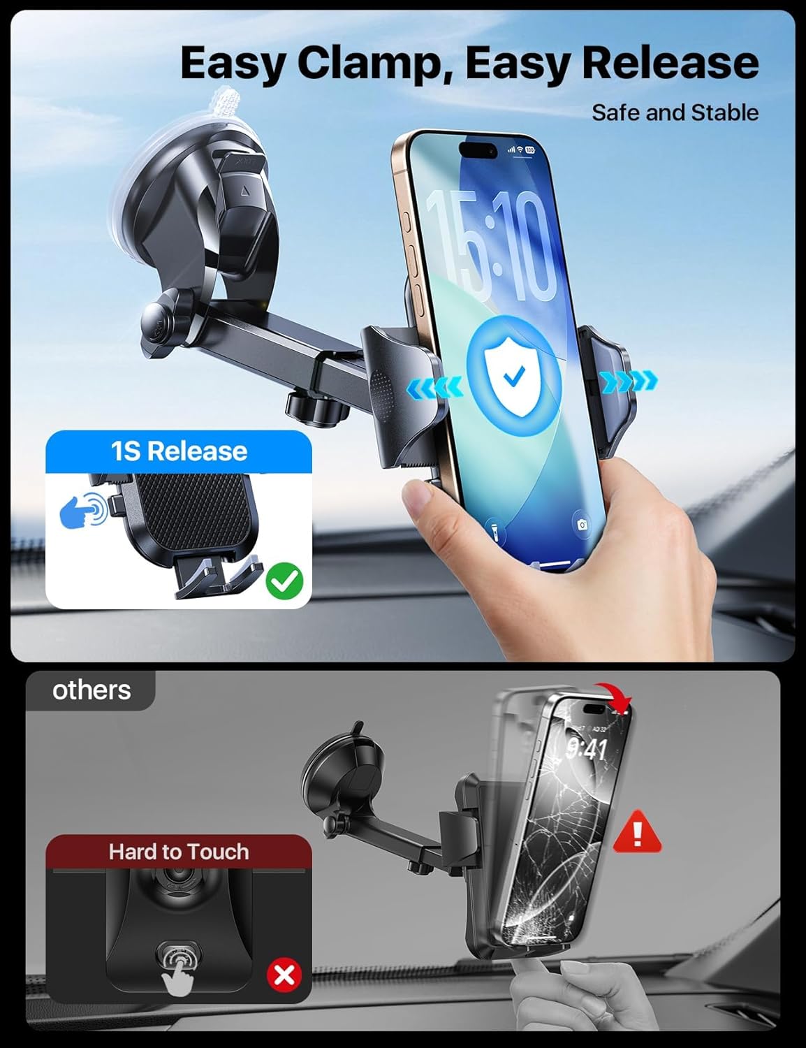andobil 89+ LBS 2026 True Military-Grade Phone Holders for Your Car Strongest Suction & Clip Ultimate Car Phone Holder