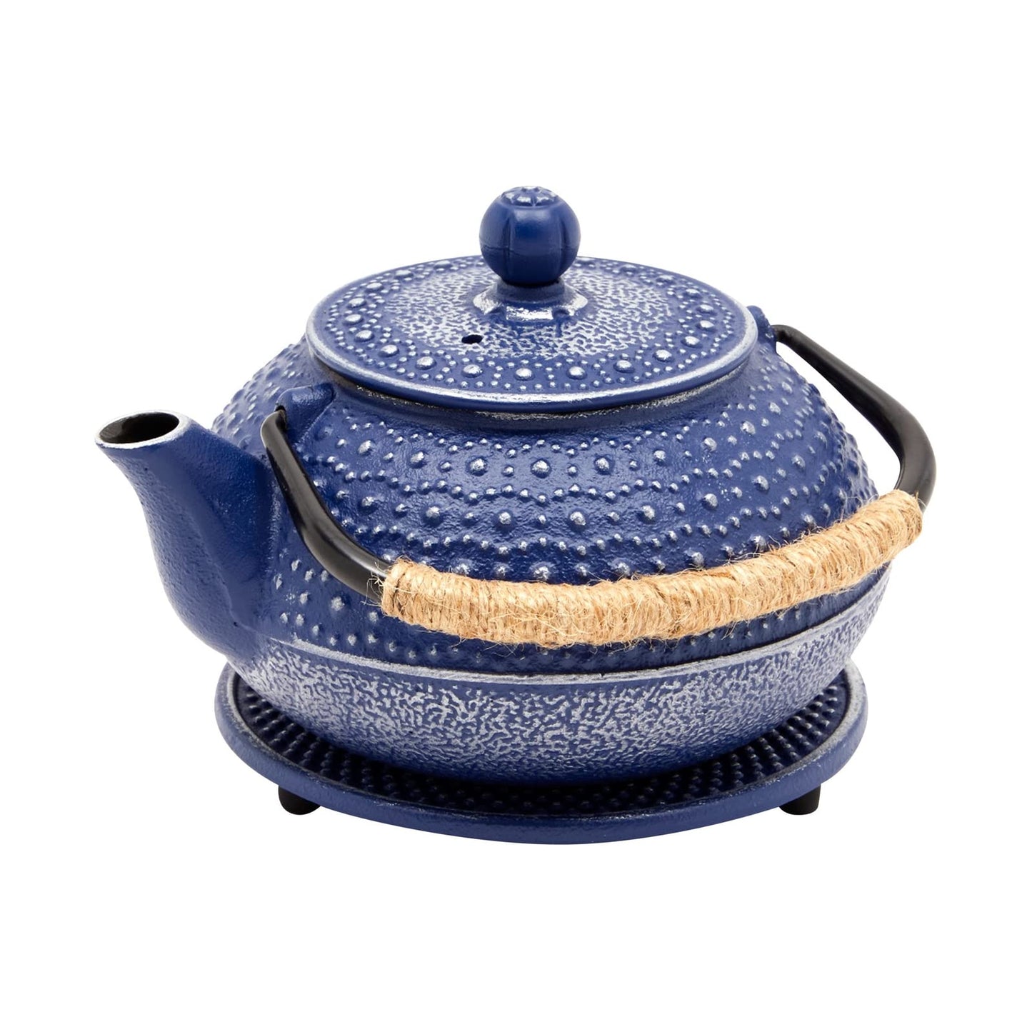 Juvale Cast Iron Teapot with Infuser - Blue, 27 oz (800 mL) - Stovetop Tea Kettle for Loose Leaf Tea - Includes Stainless Steel Infuser & Trivet