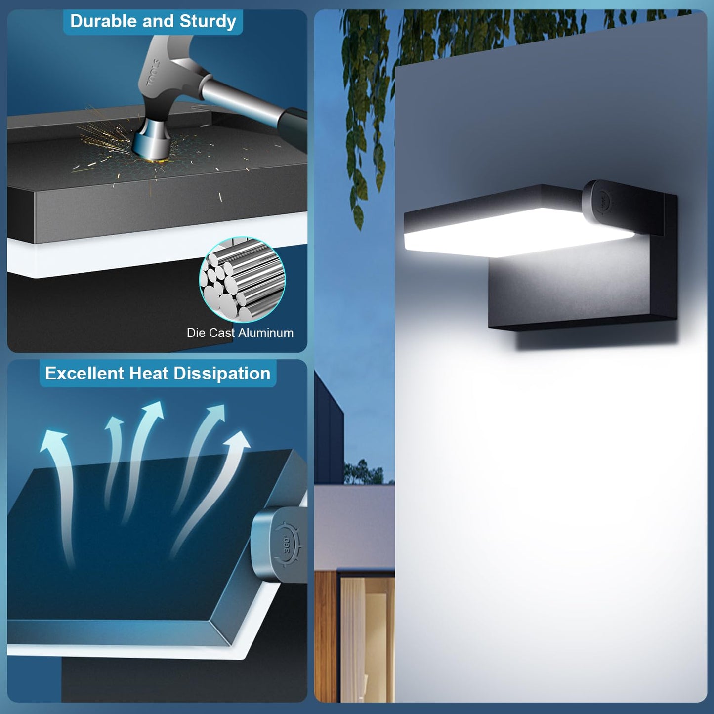 Dream Eeve 60W LED Outdoor Wall Lights 360° Rotatable LED Flood Lights Modern Commercial Security 5000K IP65 Waterporof Wall Mounted Light for Garage Yard Porch 4 Pack
